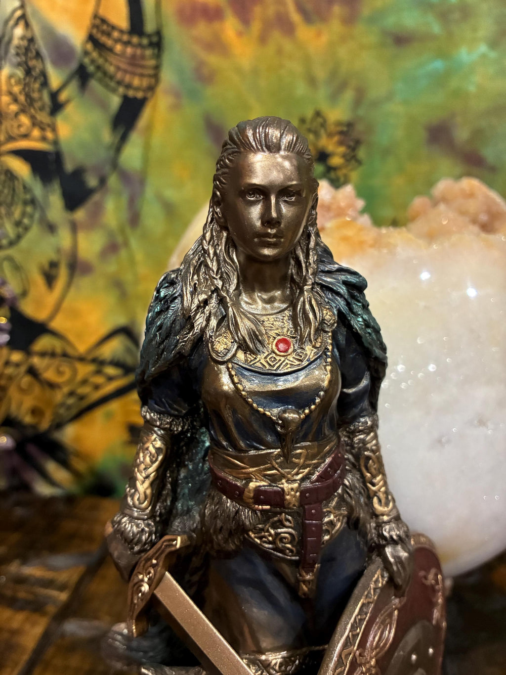 Freya Statue 8 3/8 Inch | Freyja Shield Maiden Figurine | Norse Goddess w/ Cats | Viking Altar Decor | Love War Magic Gift