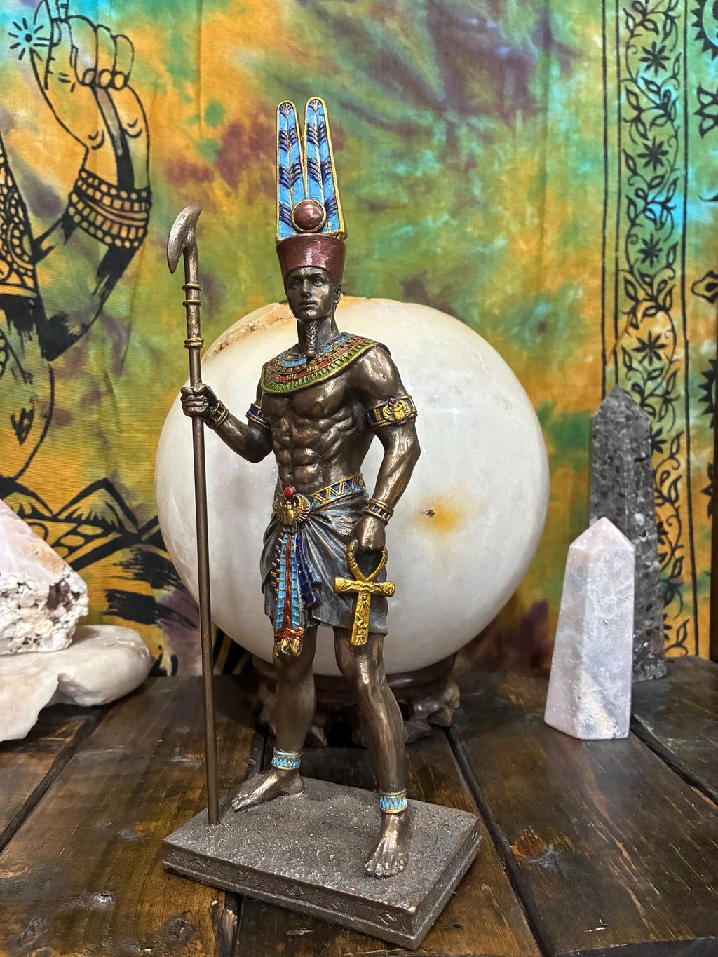 Amun Statue | Bronze Cast Resin, Egyptian God Altar Decor