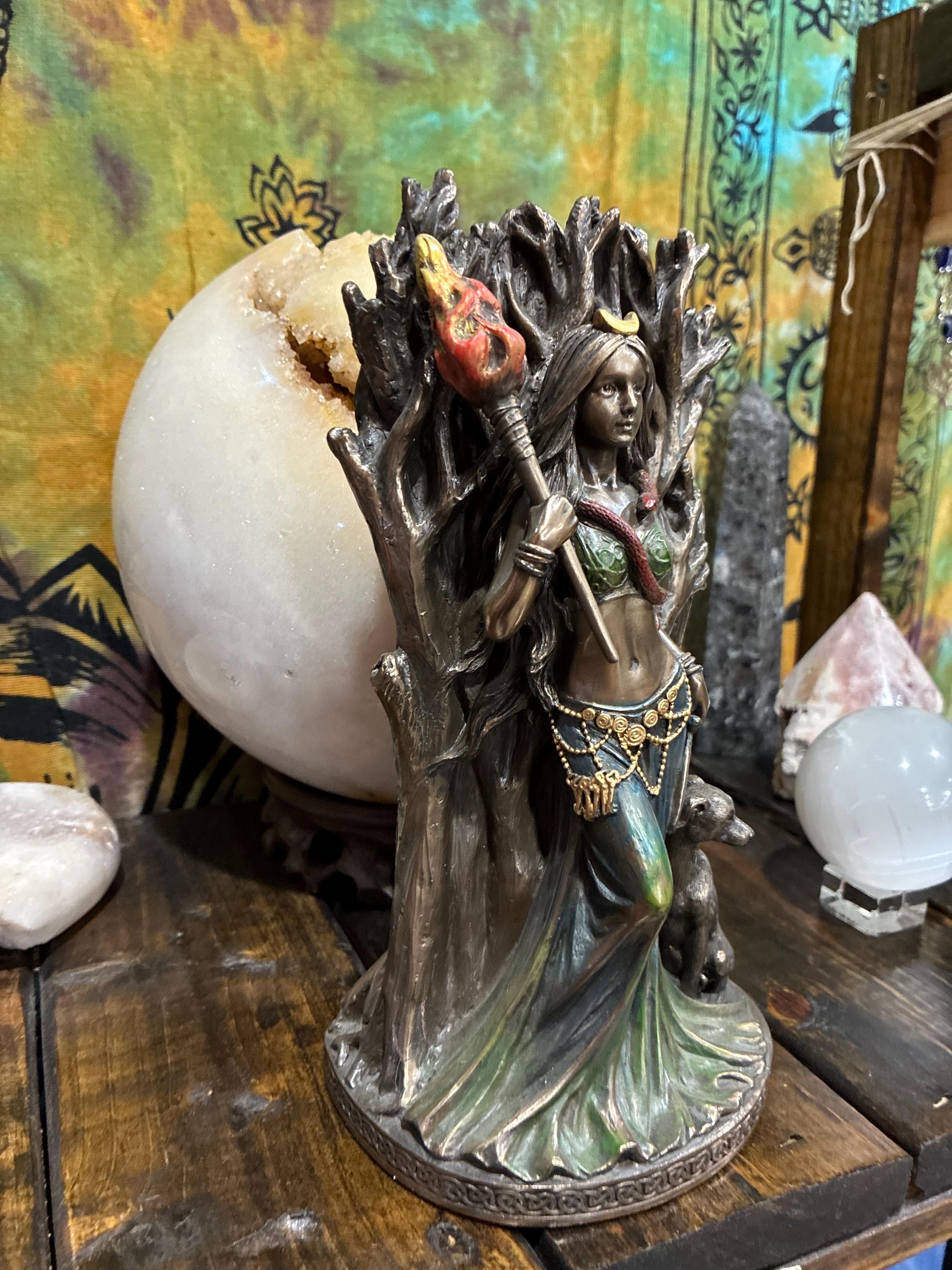 Hecate Statue with Hounds – Bronze-Tone Pagan Altar Decor