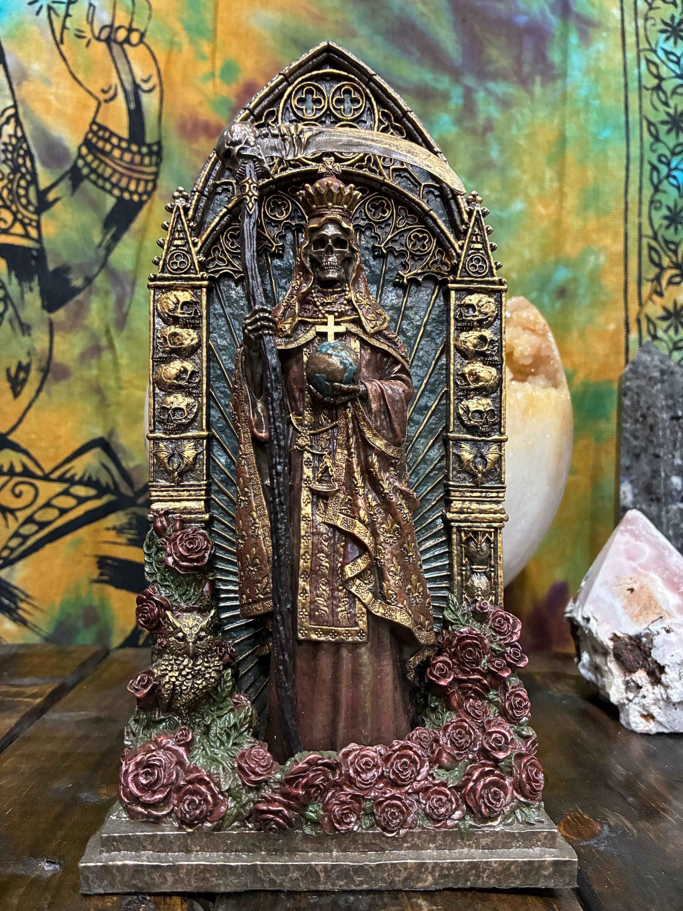 Santa Muerte Statue | Bronze Finish, Gothic Altar Decor
