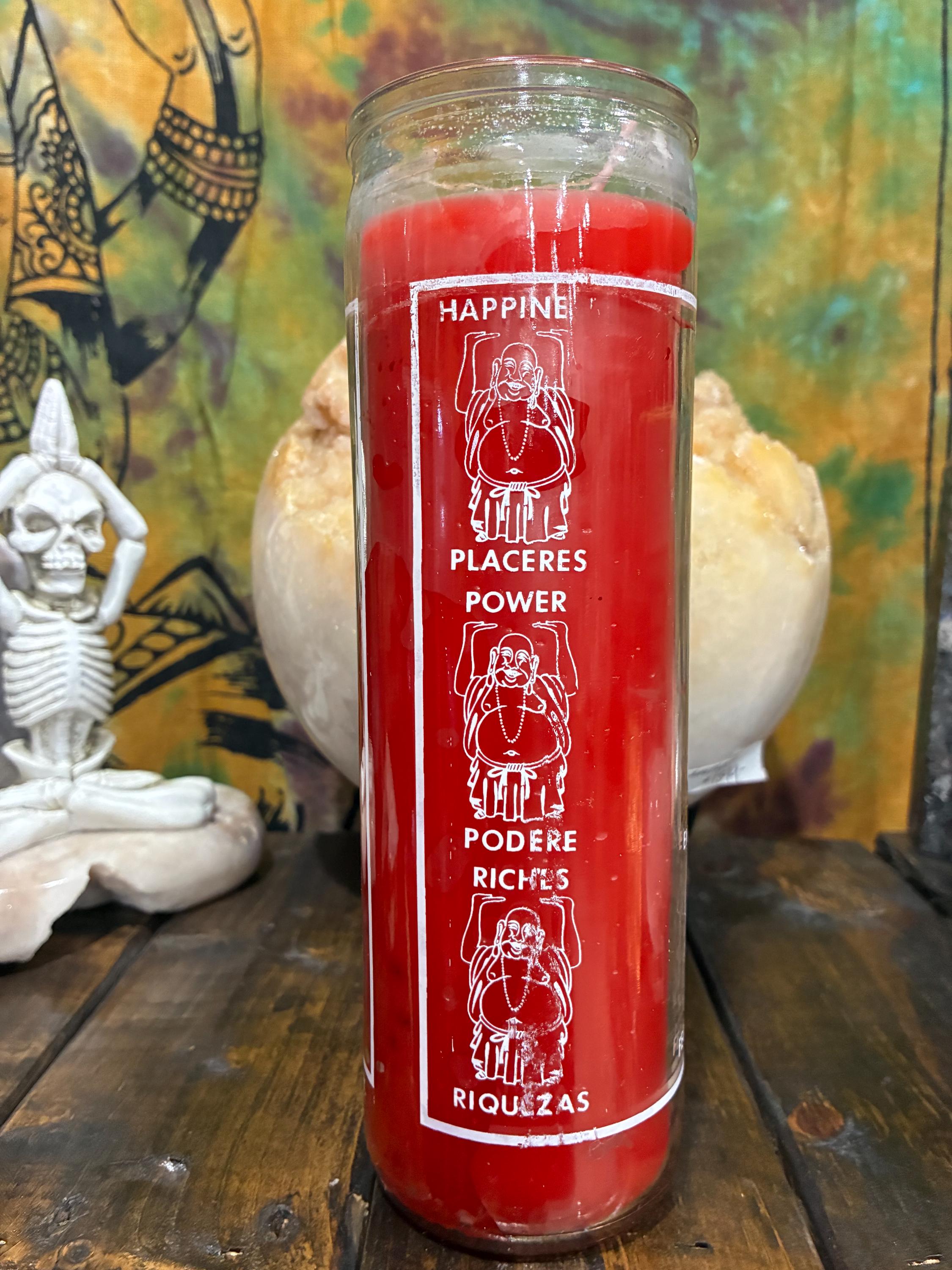 Lucky Buddha Candle Red | Happiness Candle | Wealth Luck Candle | Power Pleasure Candle | 7 Day Ritual Candle | Buda de la Suerte