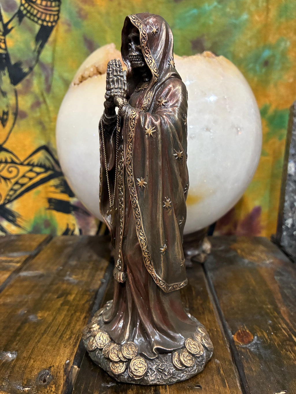 Rosario Muerte 7 1/2” — Gothic Santa Muerte Rosary Statue (Bronze Finish) | Altar Decor | Devotional Gift