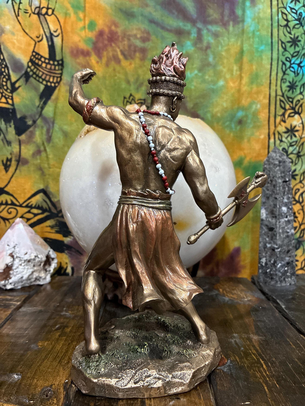 Orisha Changó Statue, Bronze Cast Resin, Double Axe, Spiritual Altar Decor