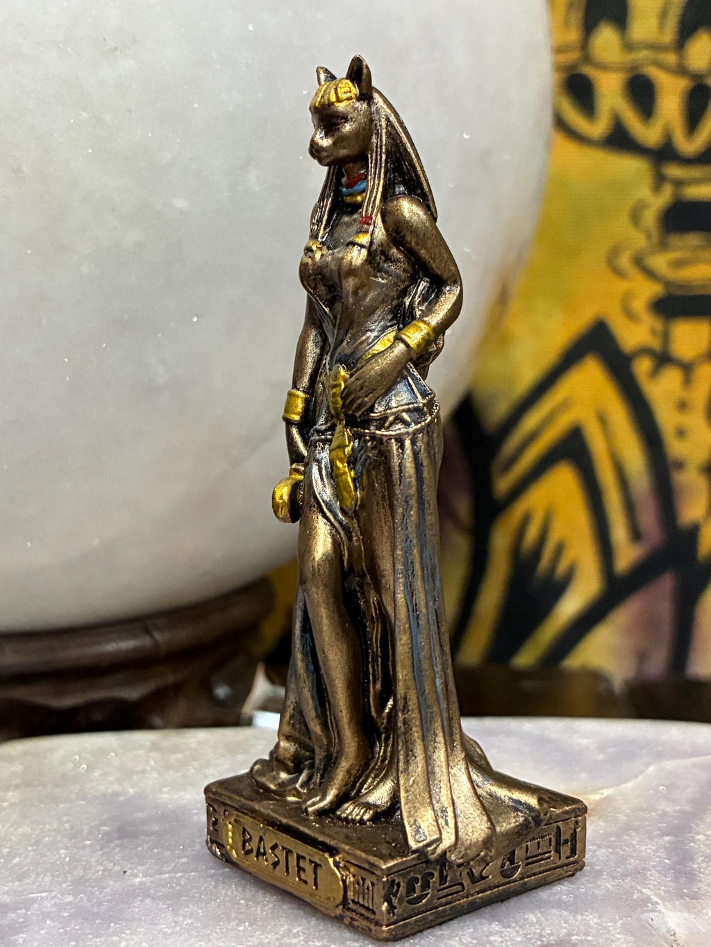 Mini Bastet Statue – Egyptian Cat Goddess Figurine, Resin Altar Decor