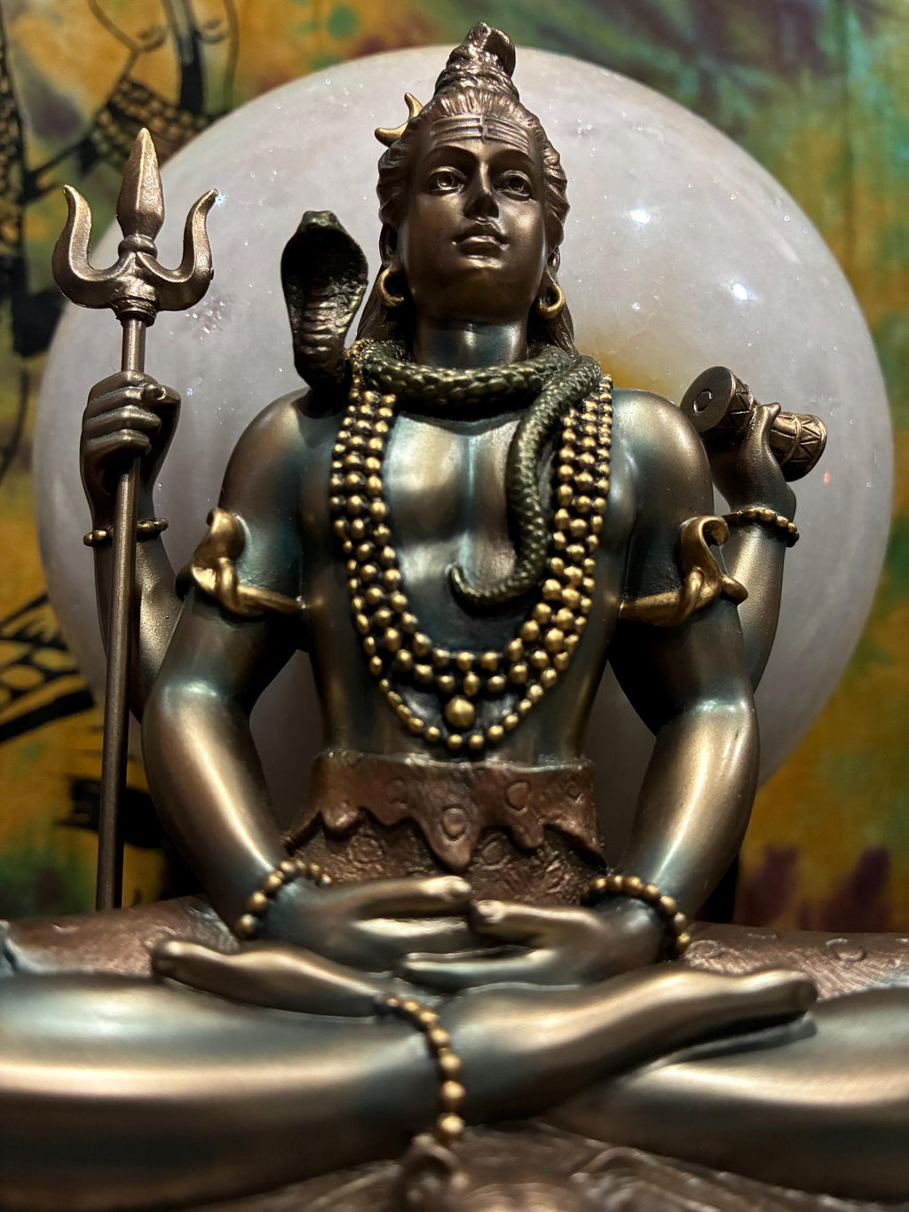 Shiva Statue — 6 1/4” (Meditation Pose) | Hindu Deity Altar Decor | Trident + Drum |