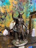 Loki Statue 13 7/8” | Norse Trickster God | Viking Altar Decor | Spear & Wolf Companion | Bronze Cast Resin | Mythology Gift