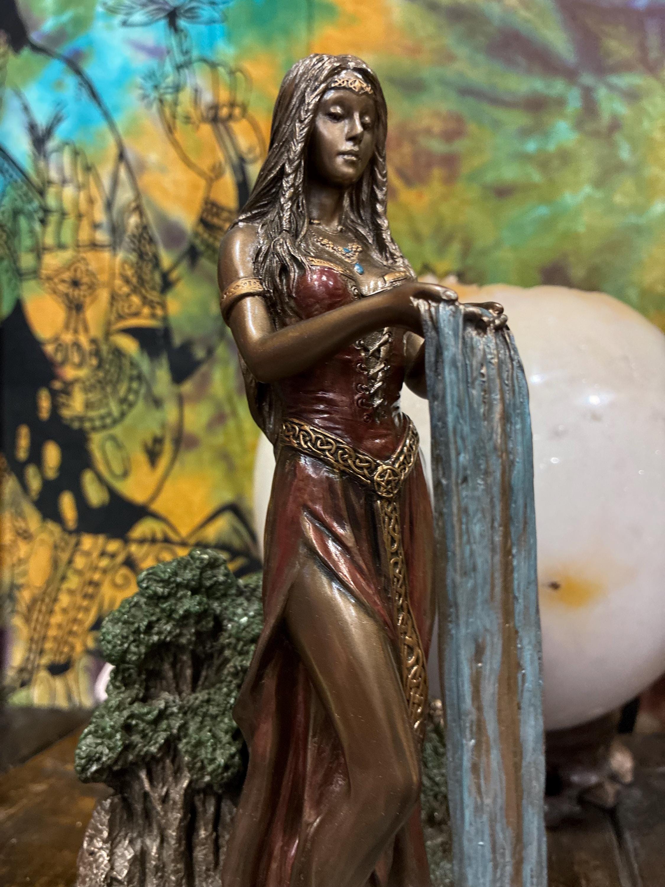 Danu Statue 9 1/8" | Celtic Mother Goddess of Water, Abundance | Bronze Resin Altar Decor