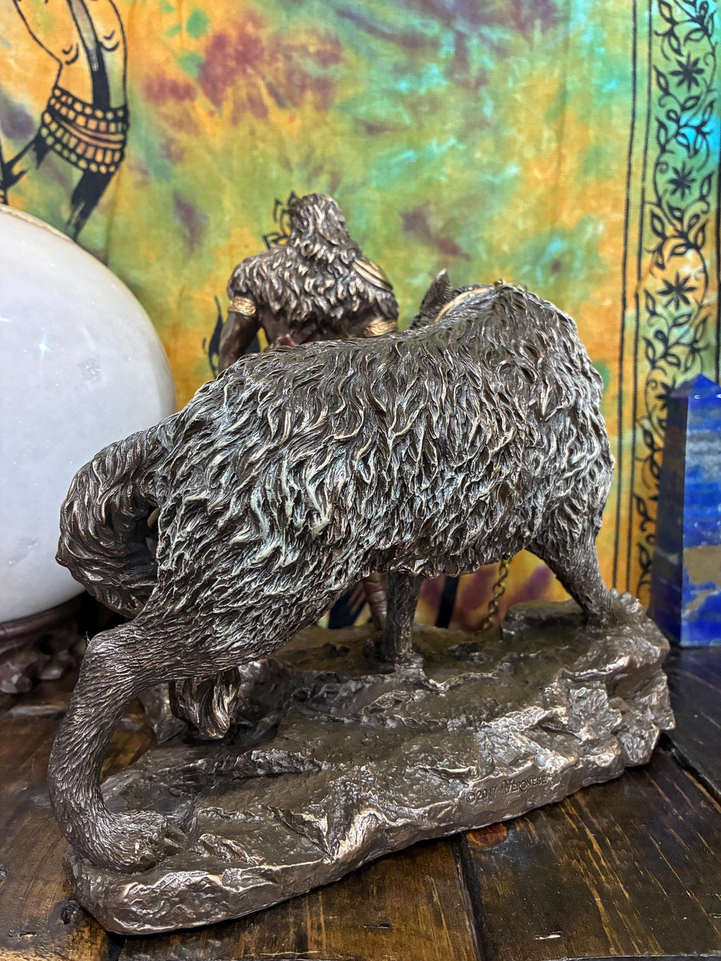 Týr Statue – Norse God of War, Justice, Fenrir Wolf Scene, Resin Viking Decor