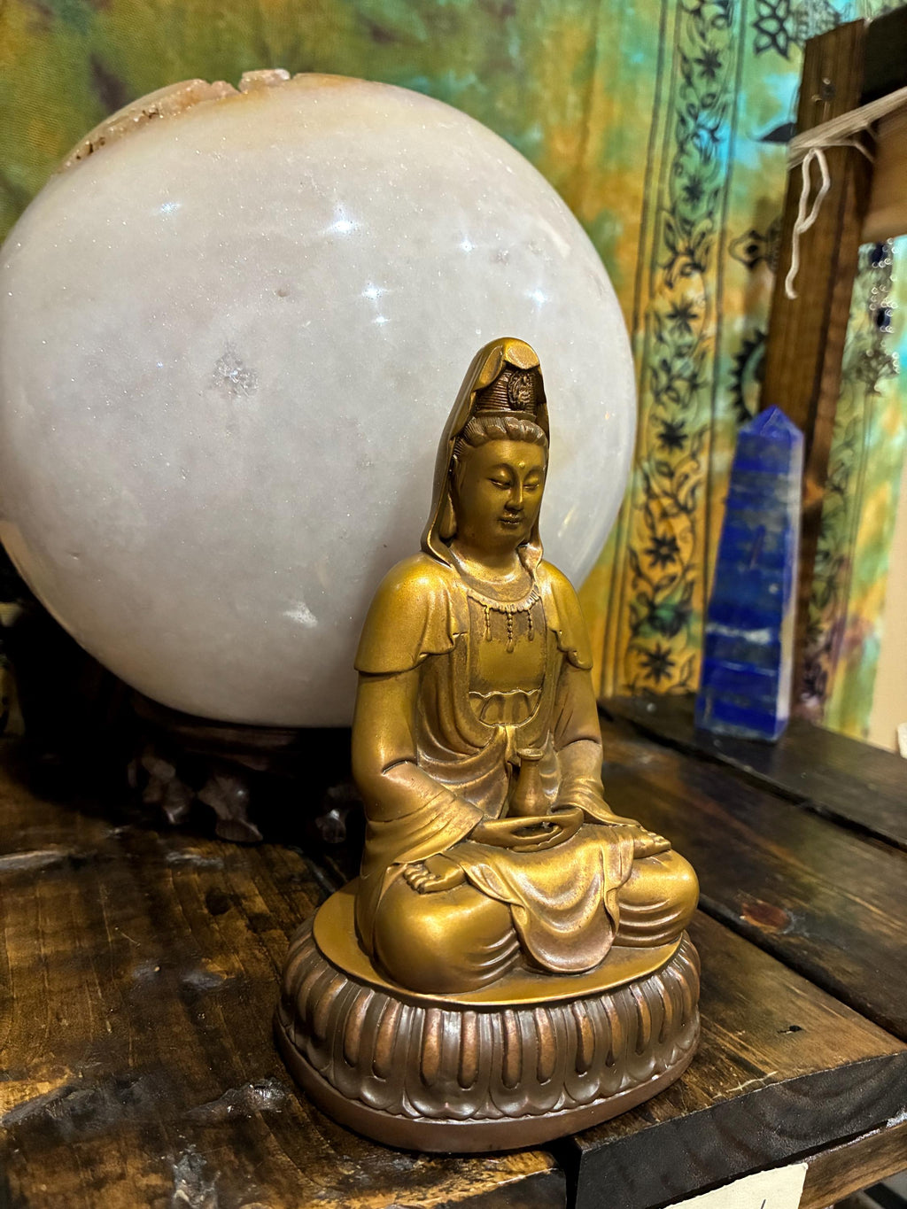 Golden Quan Yin Statue – Goddess of Mercy, Compassion, Peace Altar Decor
