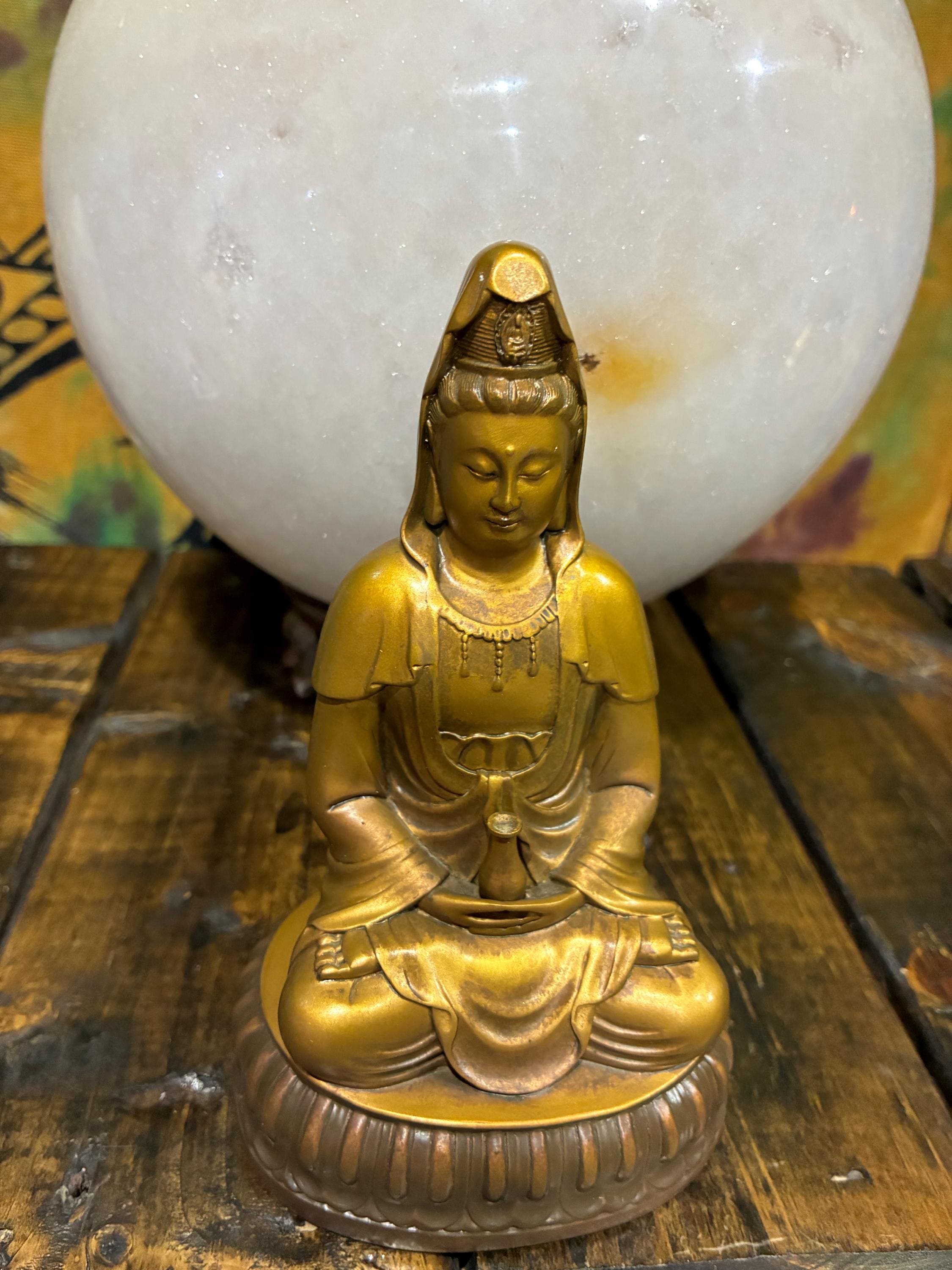 Golden Quan Yin Statue – Goddess of Mercy, Compassion, Peace Altar Decor