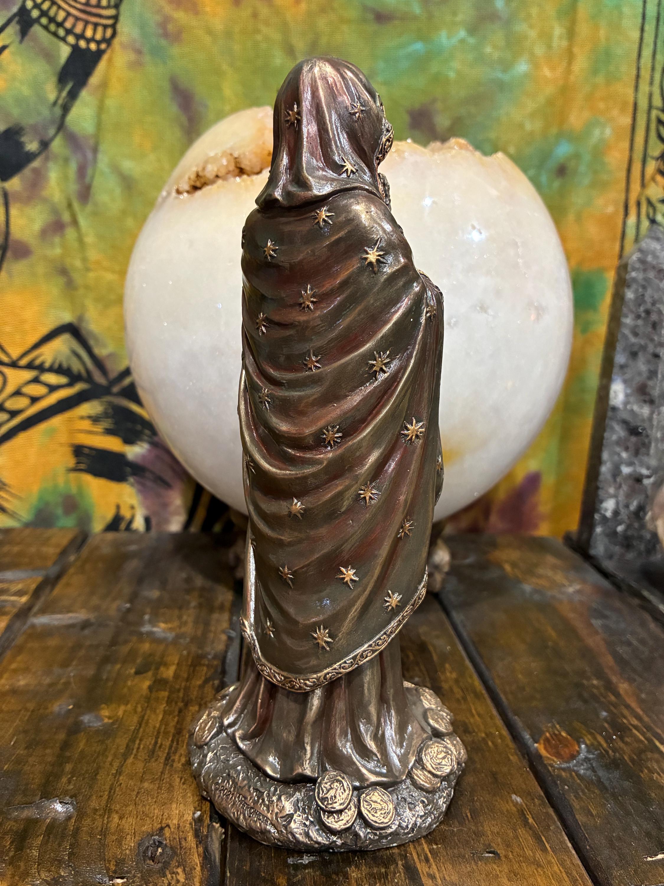 Rosario Muerte 7 1/2” — Gothic Santa Muerte Rosary Statue (Bronze Finish) | Altar Decor | Devotional Gift