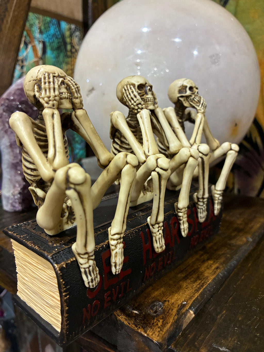 Hear See Speak No Evil Skeletons – Gothic Desk Decor, Resin Figurines (6" x 3" x 4.75")