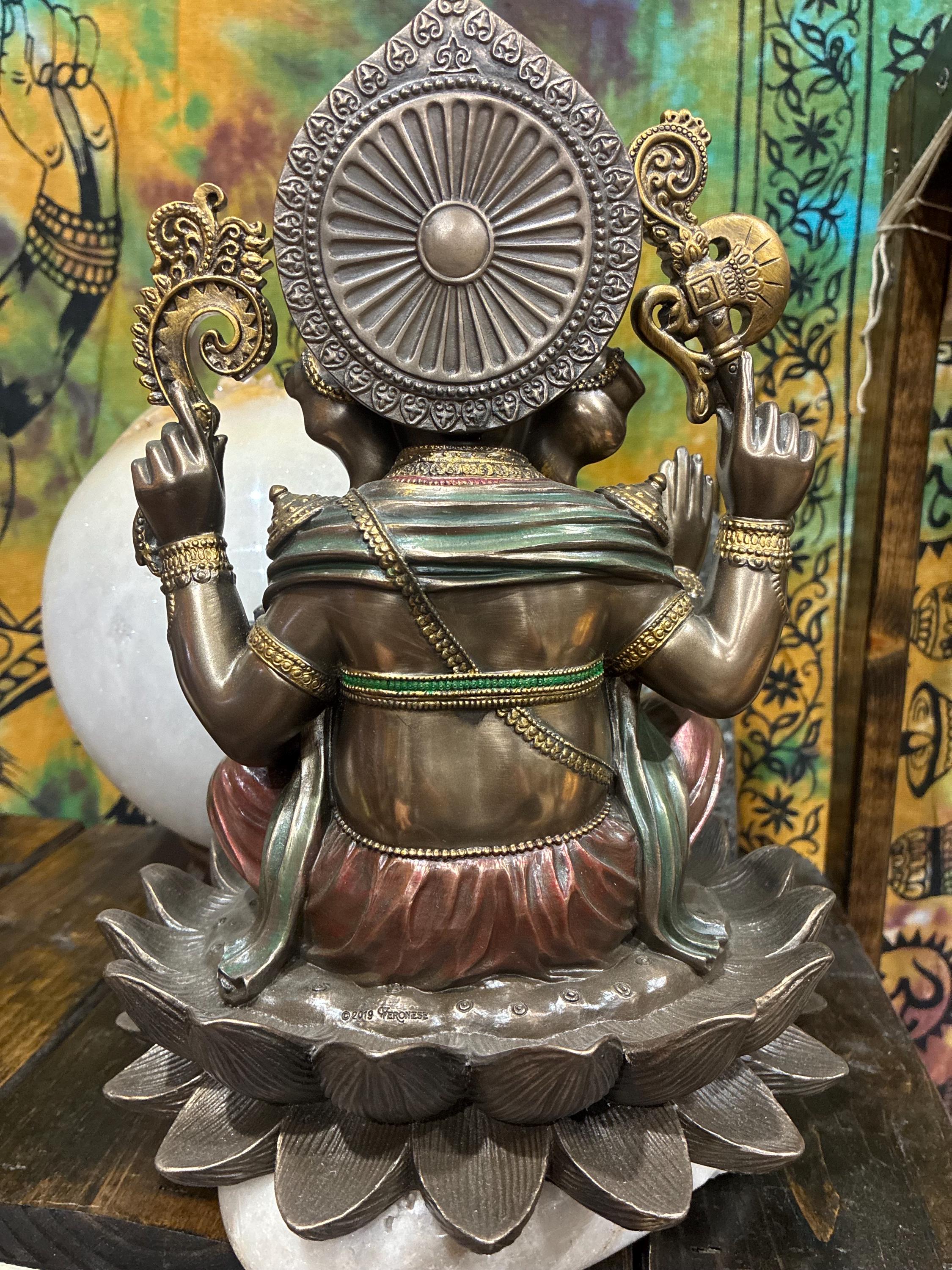 Ganesha Statue | Bronze Cast Resin, Lotus Base, Hindu Altar Decor