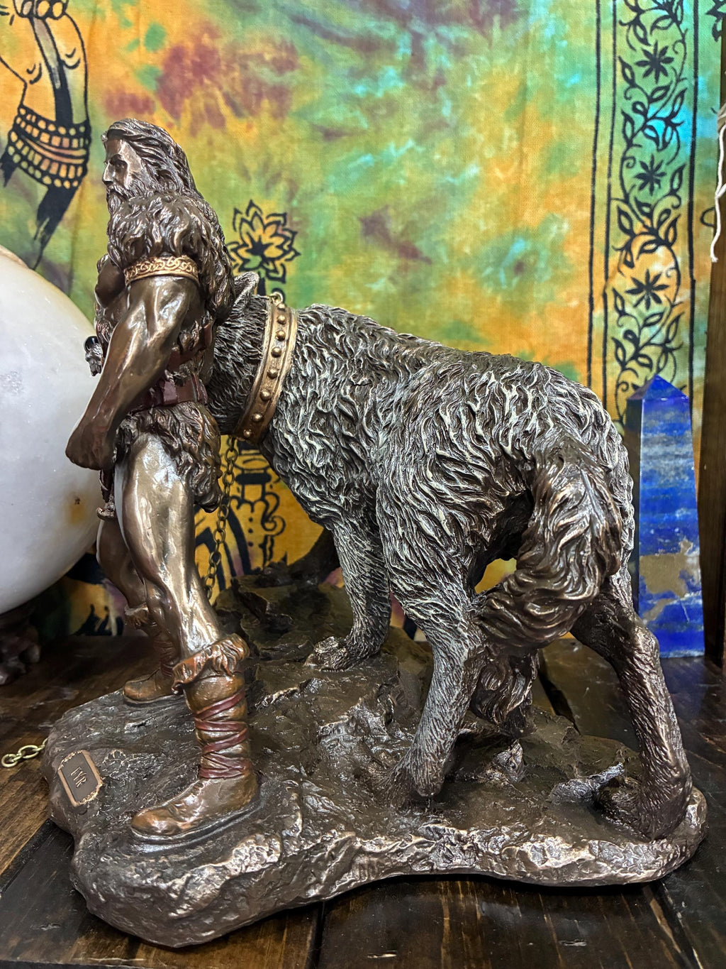 Týr Statue – Norse God of War, Justice, Fenrir Wolf Scene, Resin Viking Decor