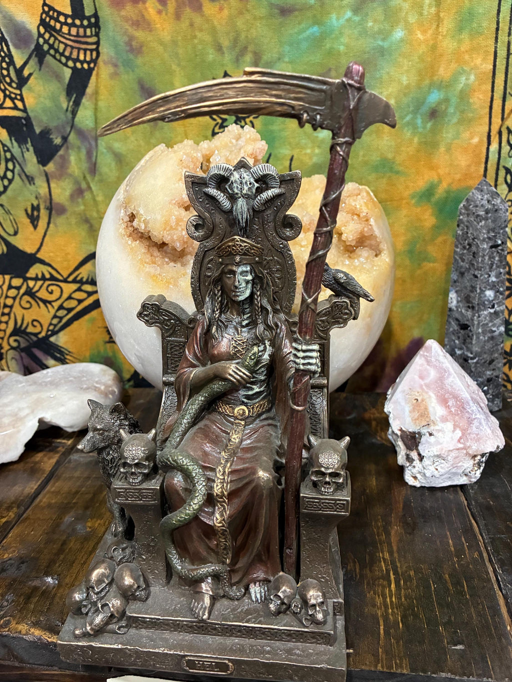 Hel Norse Goddess Statue | Bronze Tone Altar Decor