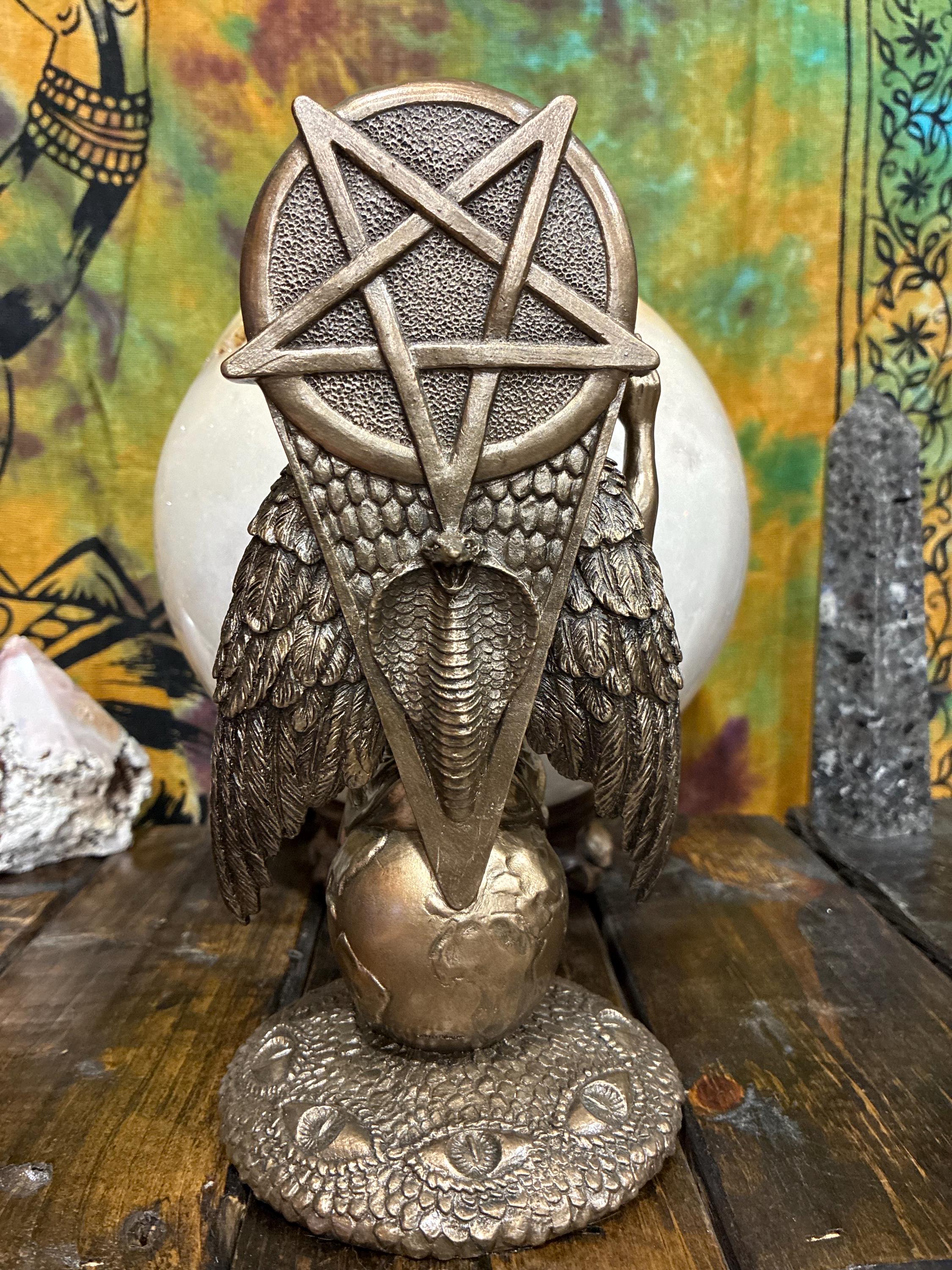Baphomet Statue Bronze Cast Resin | Sabbatic Goat Altar Decor, Gothic Witchy Home (8 1/2")