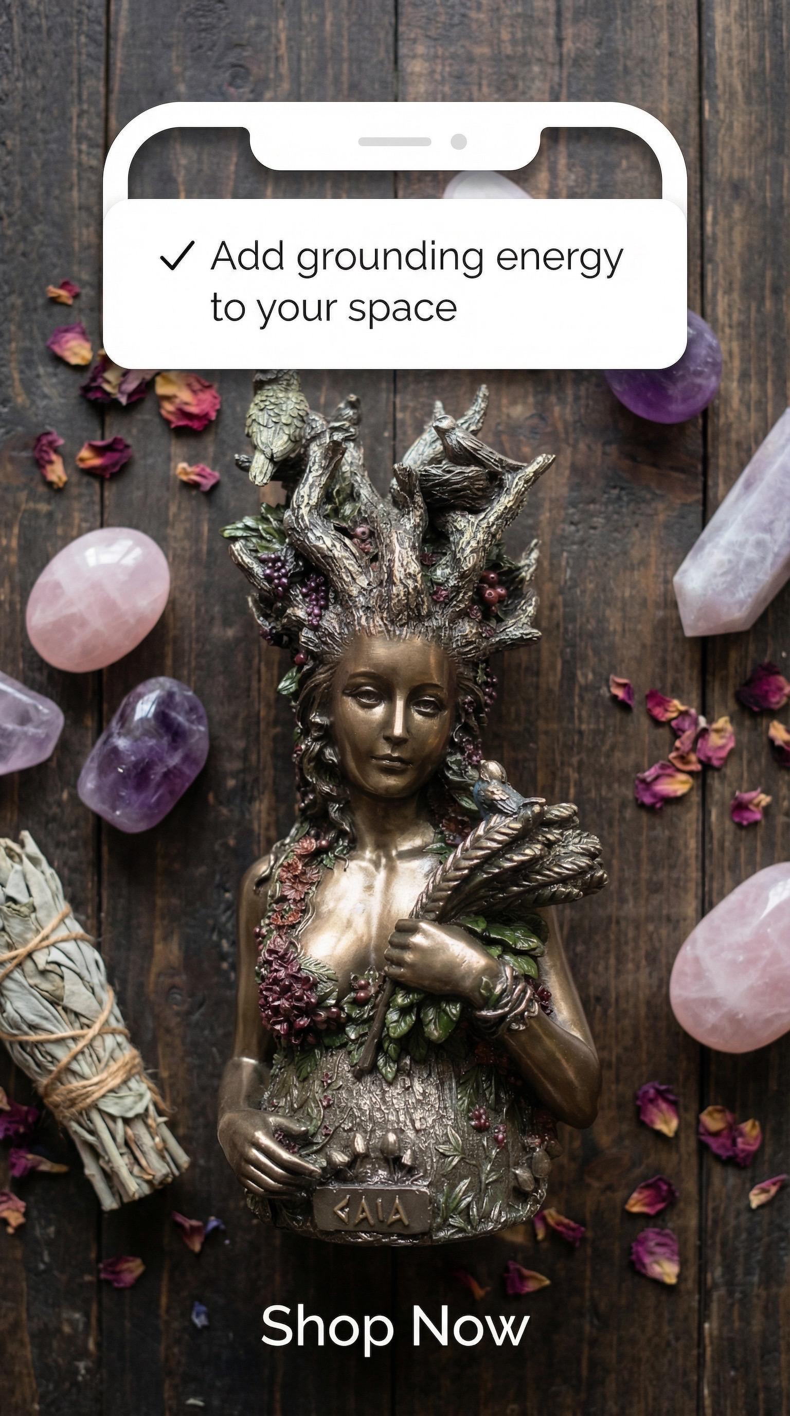 Gaia Statue | 10" Mother Earth Goddess, Bronze Cast Resin Altar Decor