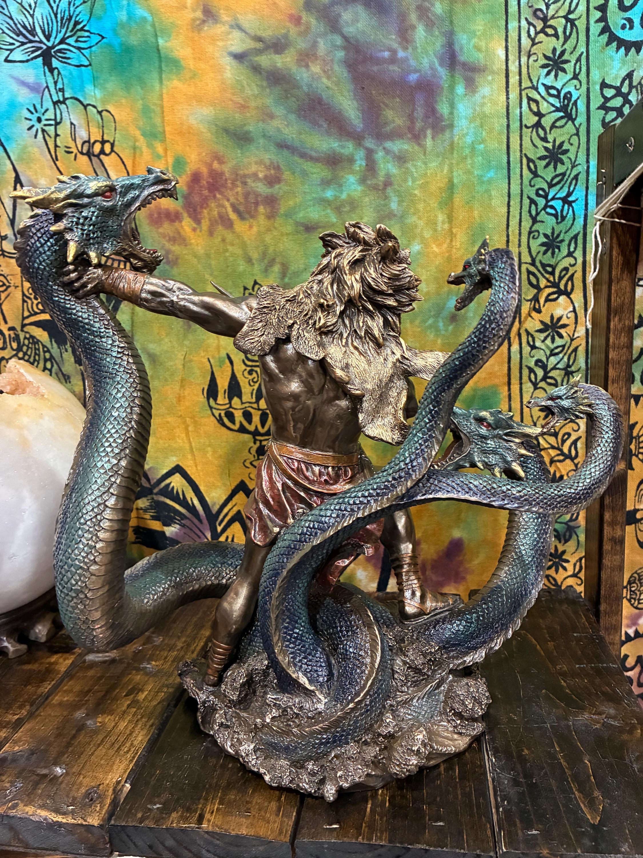 Hercules Statue 12 1/2 Inch | Greek Mythology Decor | Hercules vs Hydra Figurine | Heracles Statue | Strength Courage Gift