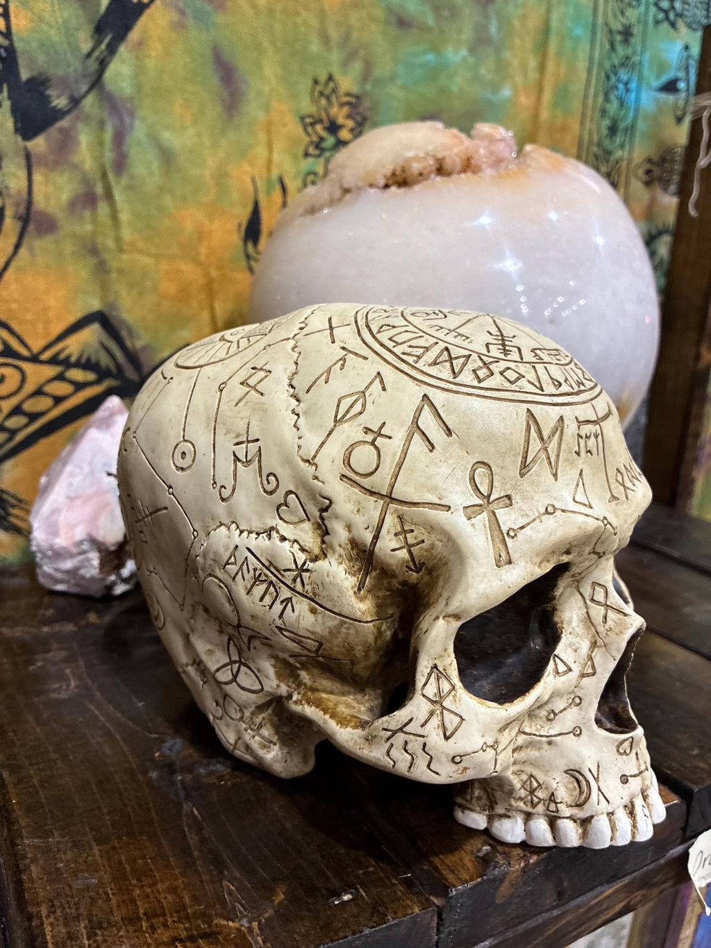 Ritual Skull Altar Decor | Engraved Sigil Polystone Occult Home 5 3/8 inches