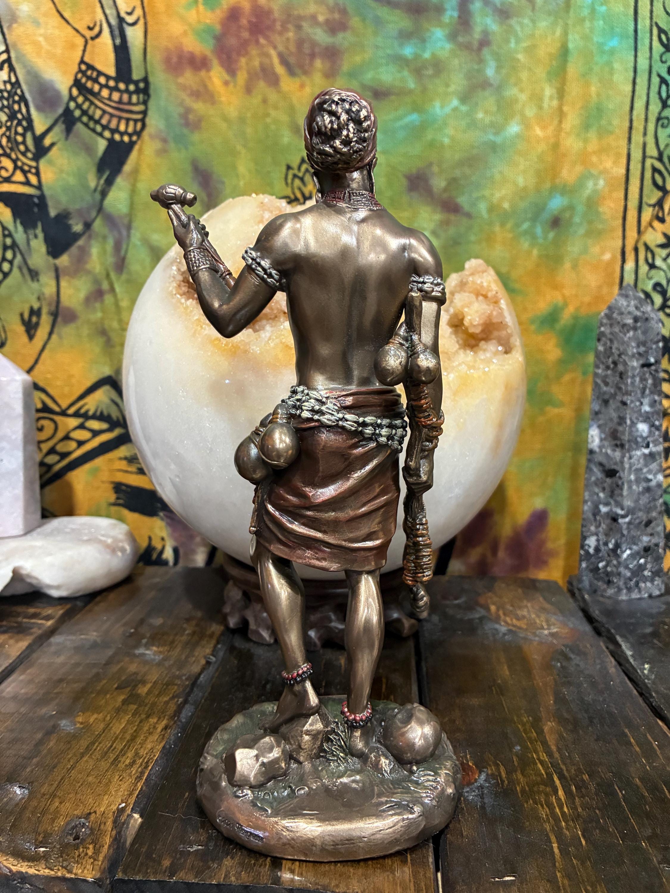 Eshu Statue | Bronze Finish Orisha, Yoruba Altar Decor (8 1/2 inch)