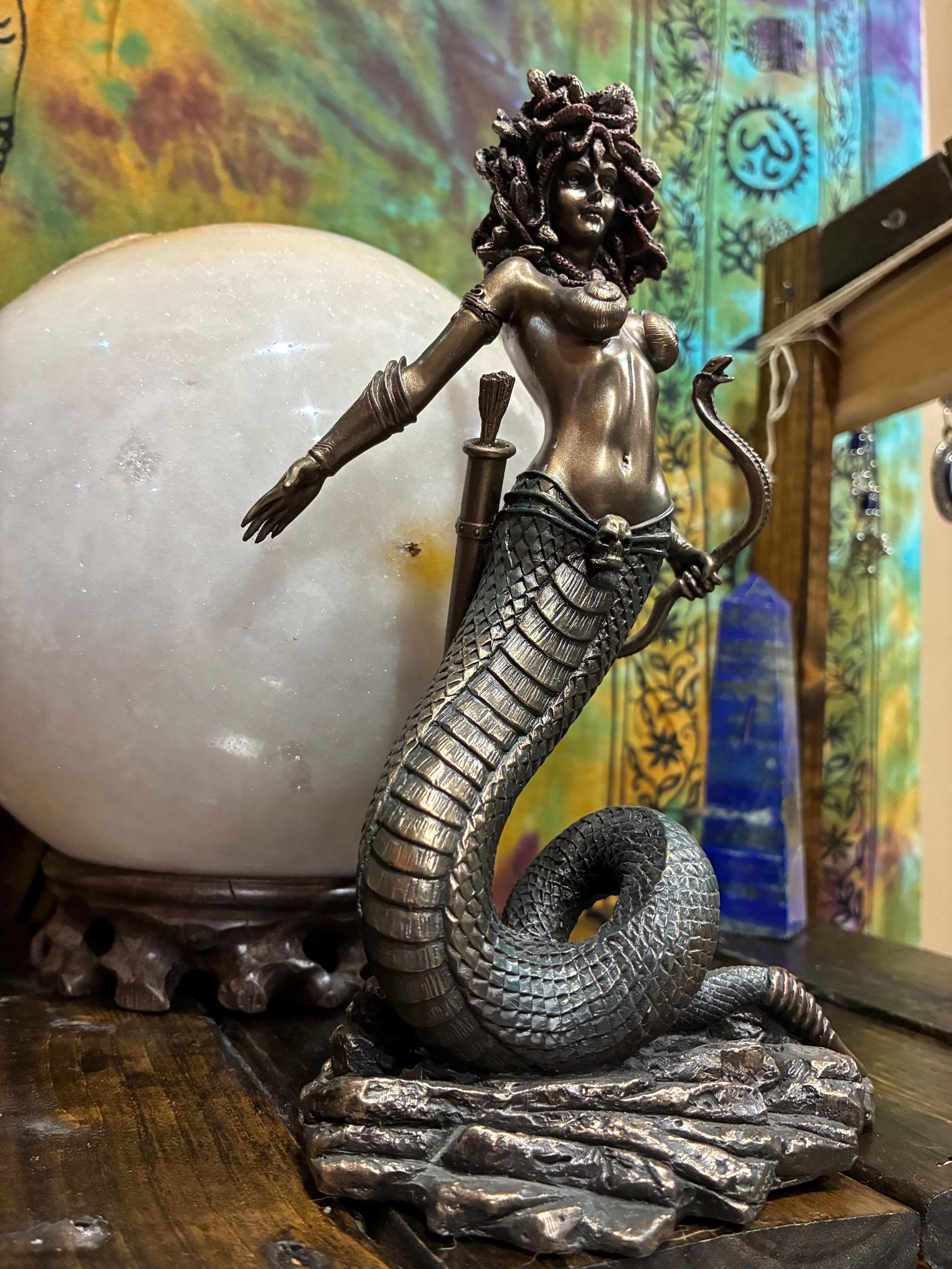 Bronze Cast Resin Medusa Statue | Greek Mythology Gorgon Figurine (8 3/4")