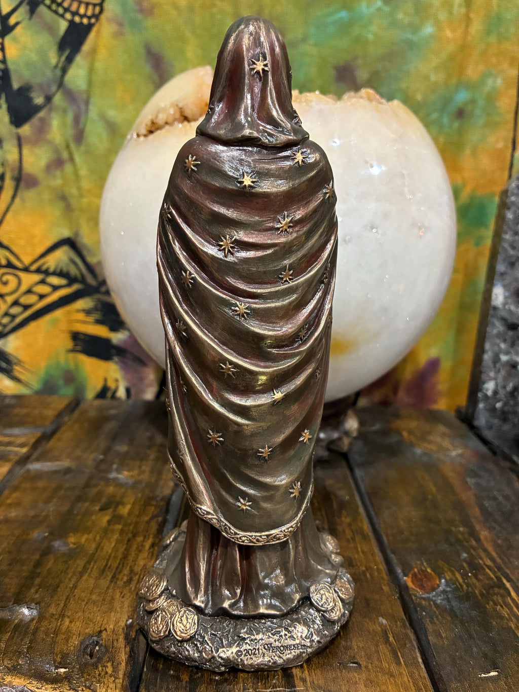 Rosario Muerte 7 1/2” — Gothic Santa Muerte Rosary Statue (Bronze Finish) | Altar Decor | Devotional Gift