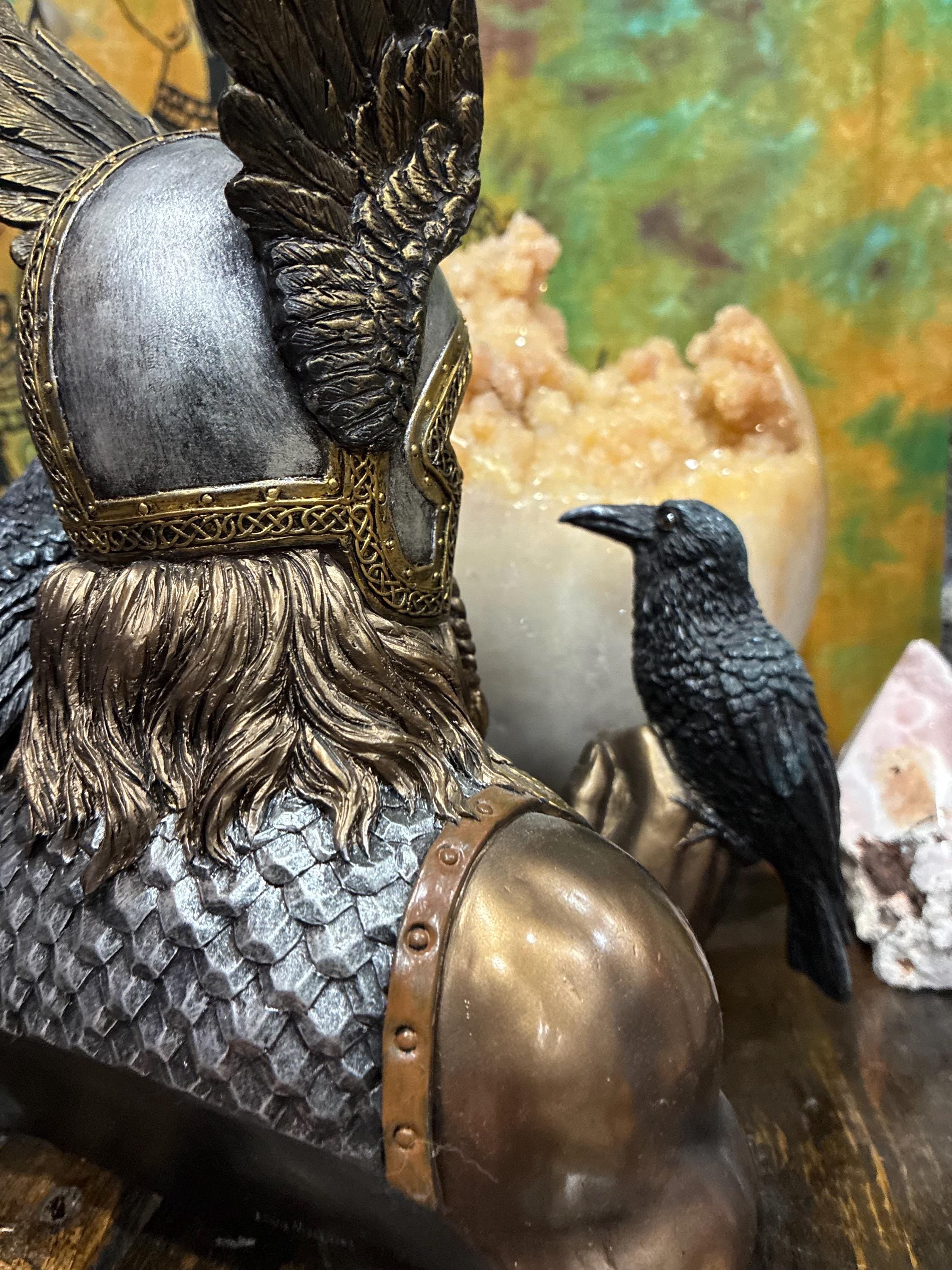 Odin Bust Statue – Norse God, Ravens, Viking Altar Decor