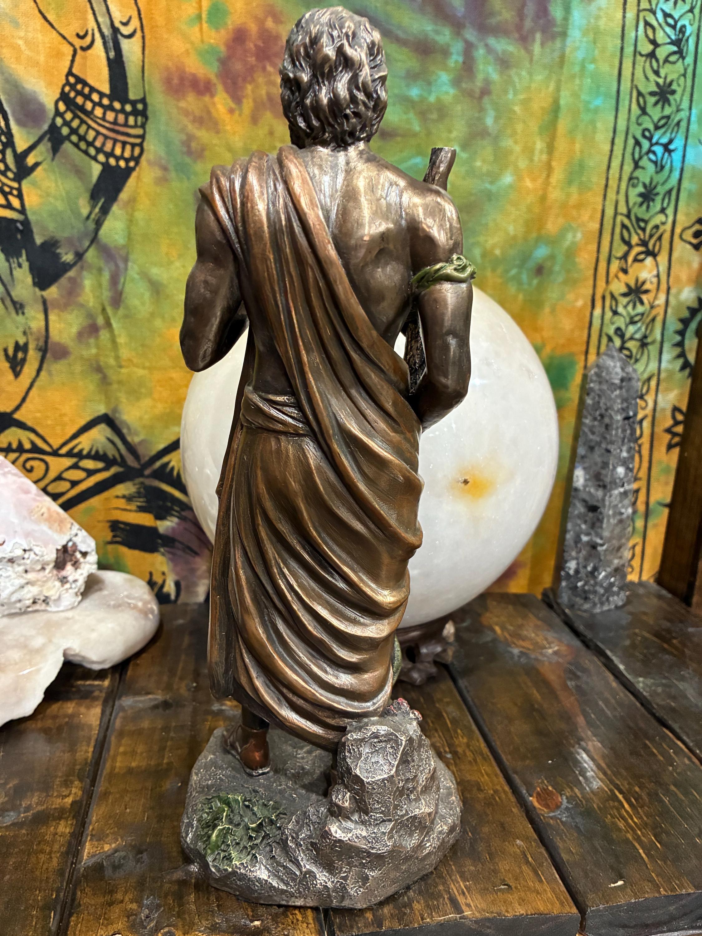 Asclepius Statue | Bronze Finish Greek God of Healing, Serpent Staff