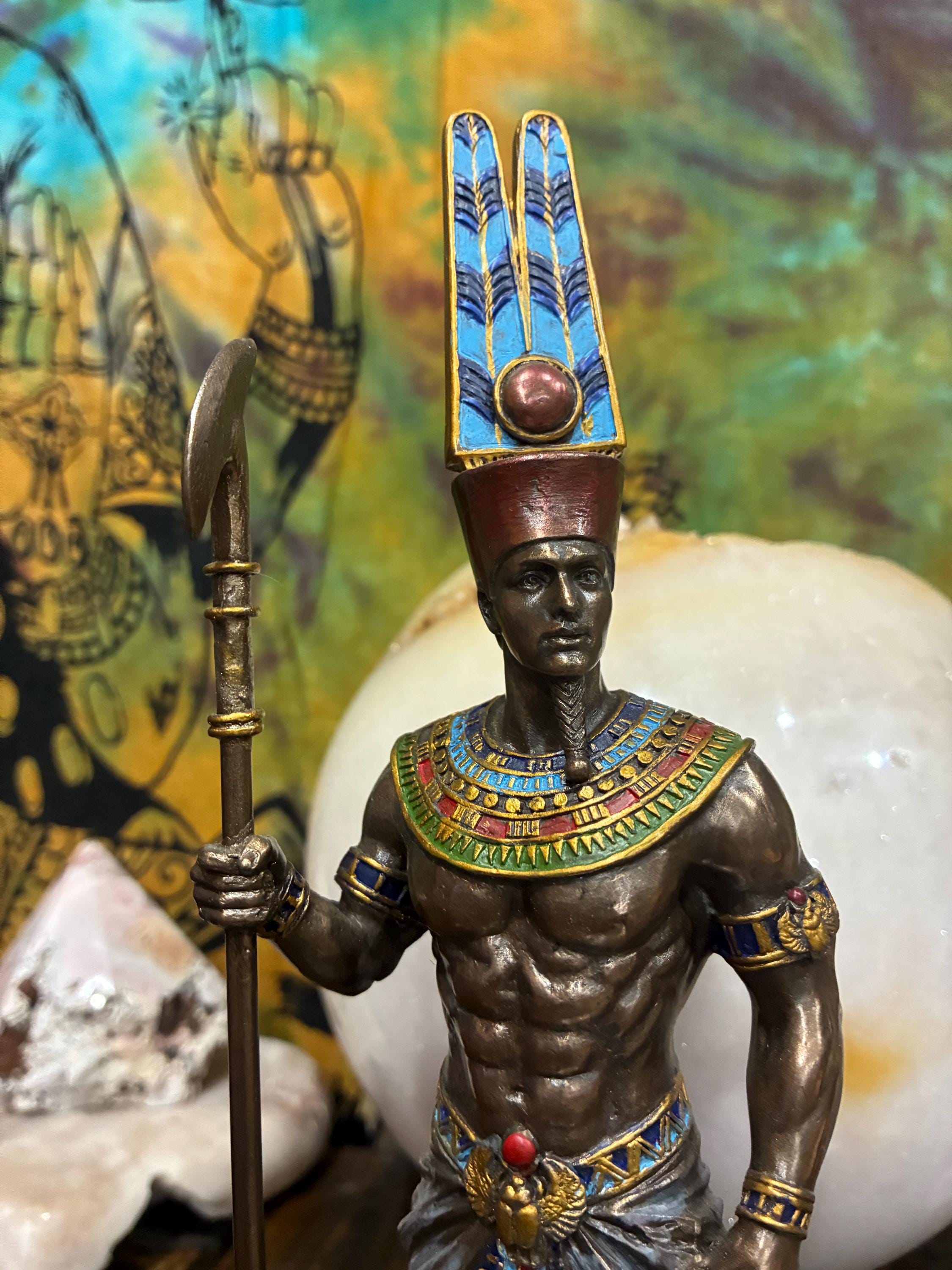 Amun Statue | Bronze Cast Resin, Egyptian God Altar Decor