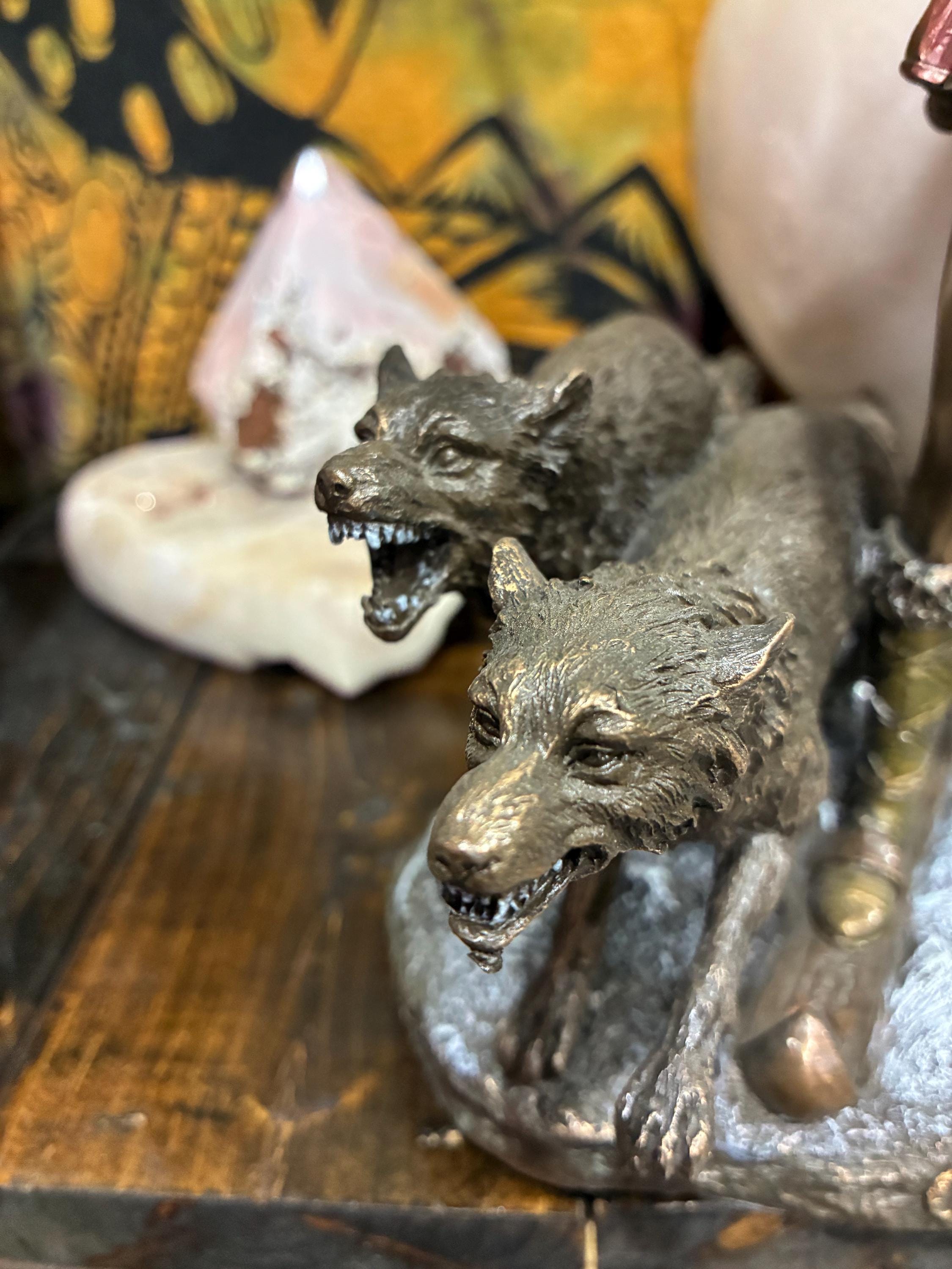 Skadi Statue | Bronze Norse Goddess with Wolves, Altar Decor
