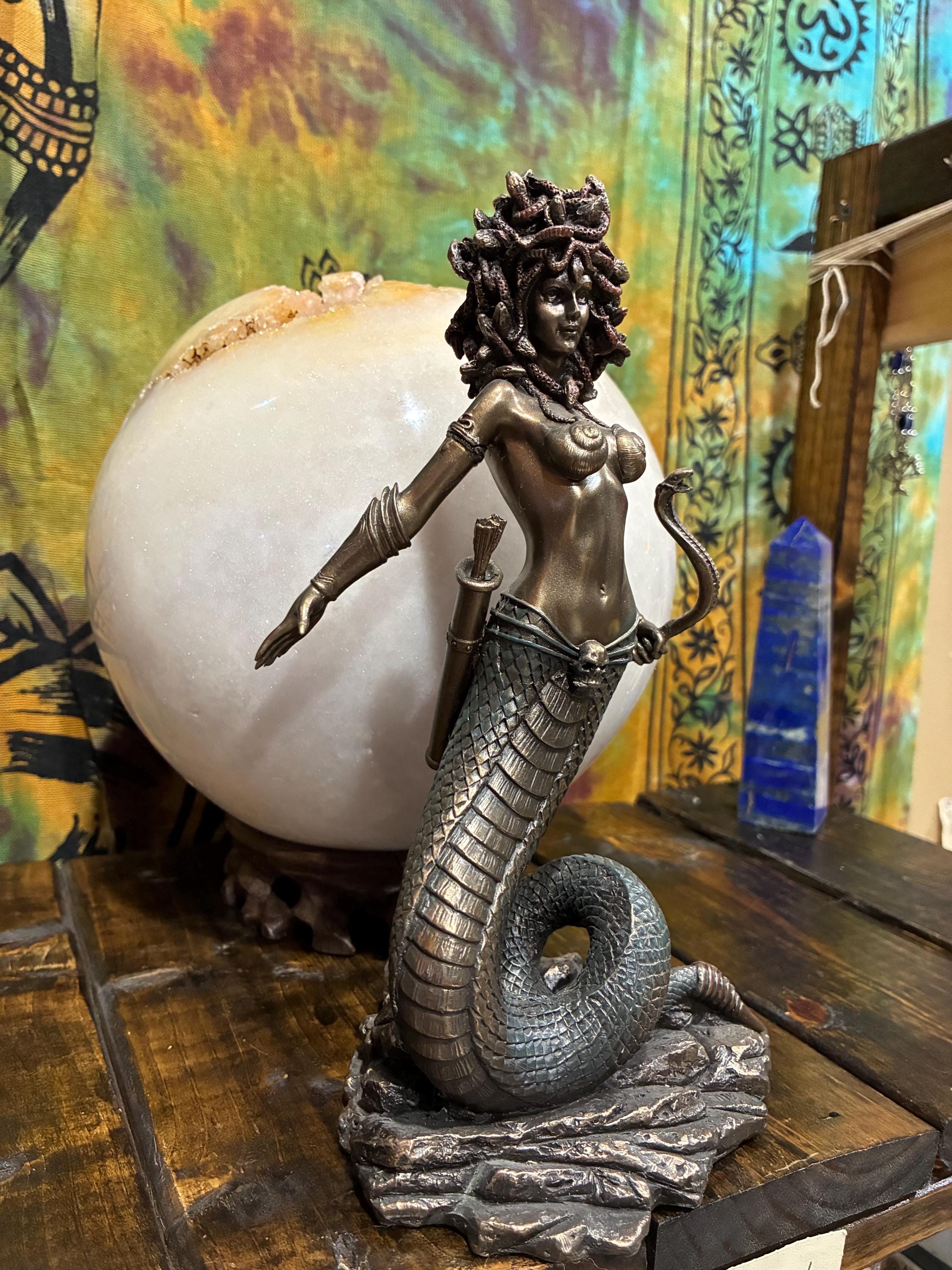 Bronze Cast Resin Medusa Statue | Greek Mythology Gorgon Figurine (8 3/4")