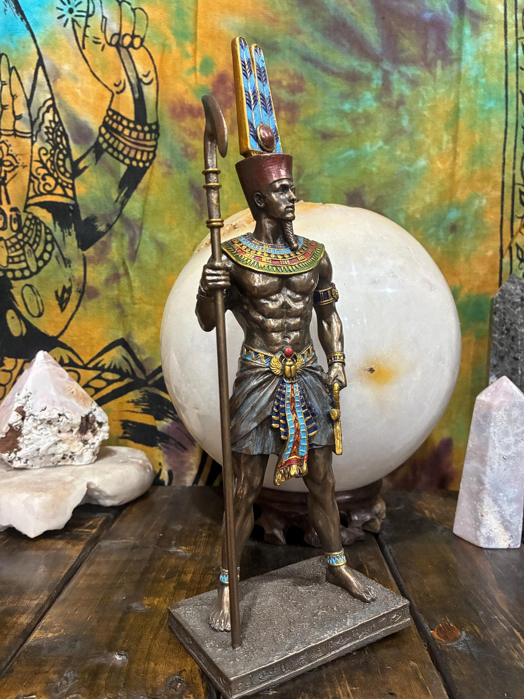 Amun Statue | Bronze Cast Resin, Egyptian God Altar Decor