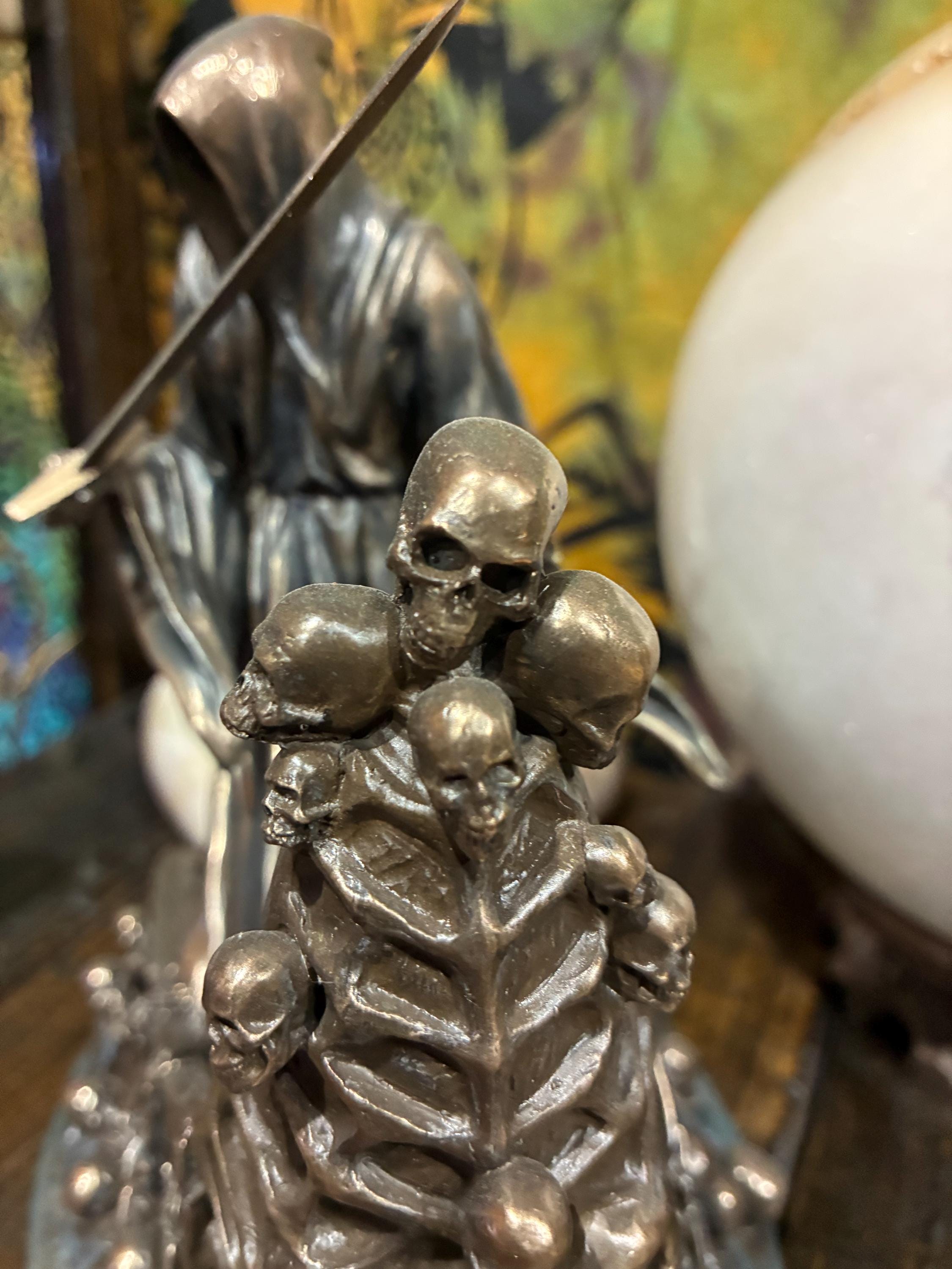 Dark Messenger Statue | Hooded Reaper with Sword & Lantern, Gothic Altar Decor