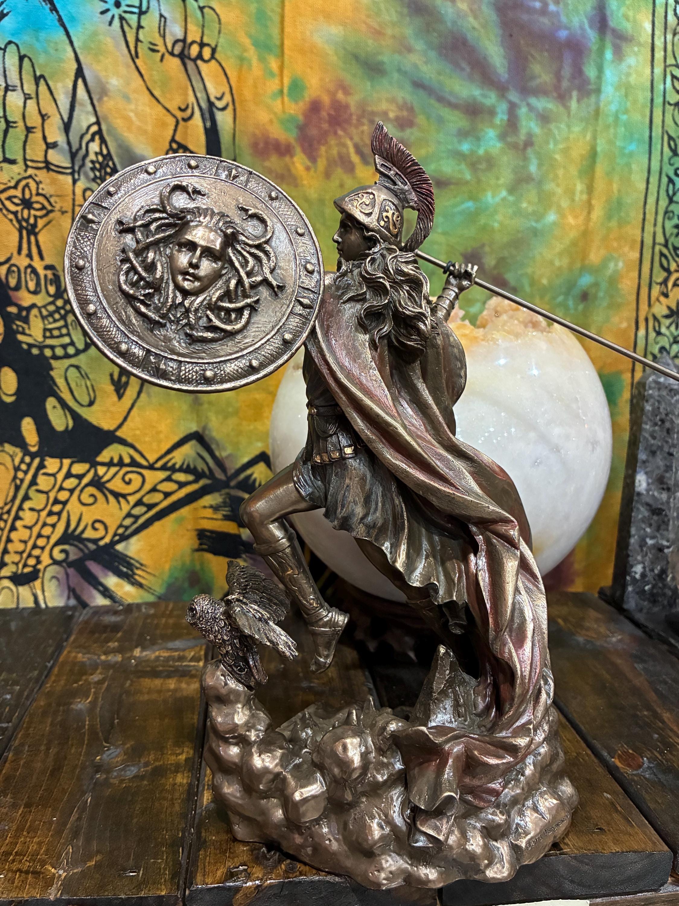 Athena Goddess Statue 10 1/4 Inch | Owl of Wisdom Figurine | Greek Mythology Altar Decor | Protection Courage Strategy | Spiritual Gift
