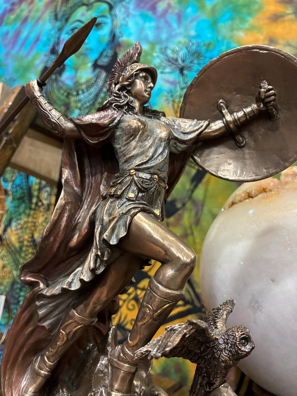Athena Goddess Statue 10 1/4 Inch | Owl of Wisdom Figurine | Greek Mythology Altar Decor | Protection Courage Strategy | Spiritual Gift