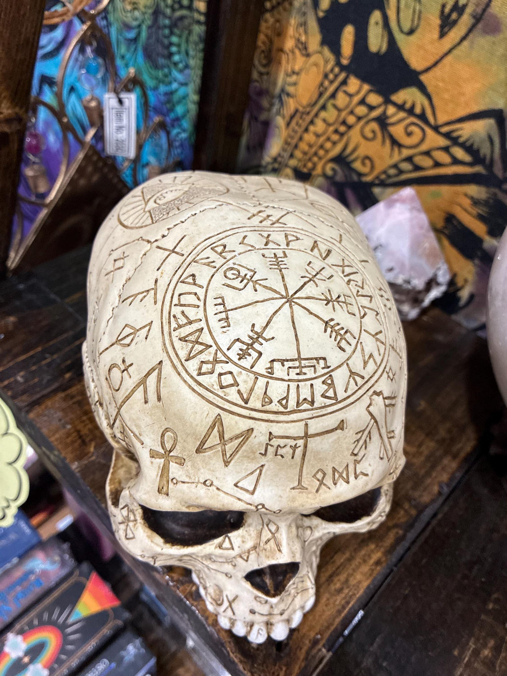 Ritual Skull Altar Decor | Engraved Sigil Polystone Occult Home 5 3/8 inches