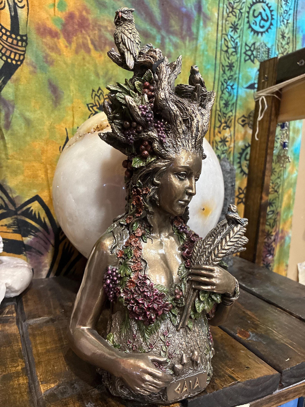 Gaia Statue | 10" Mother Earth Goddess, Bronze Cast Resin Altar Decor