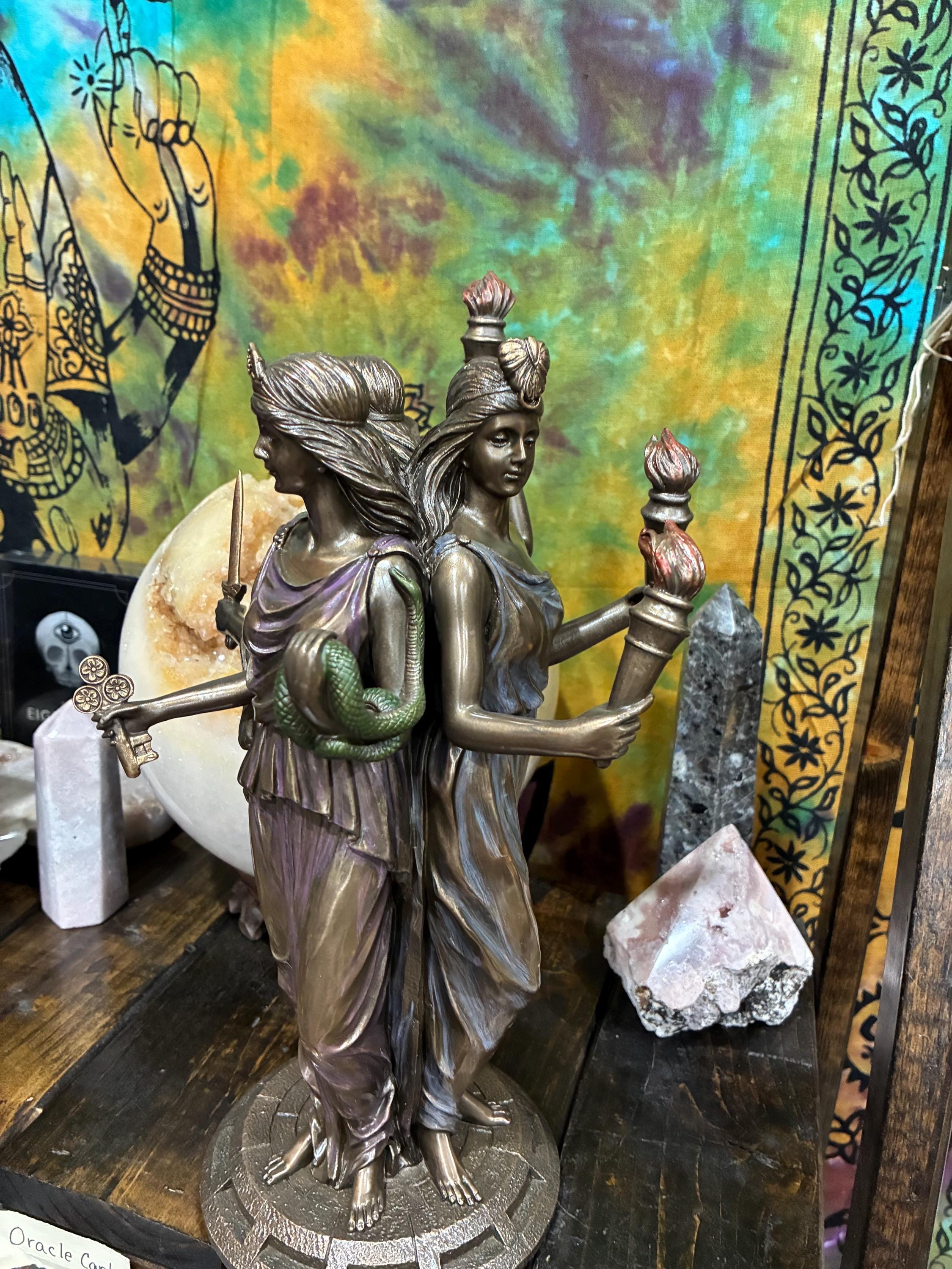 Triple Hecate Statue - Bronze Pagan Altar Decor, Witchcraft Gift