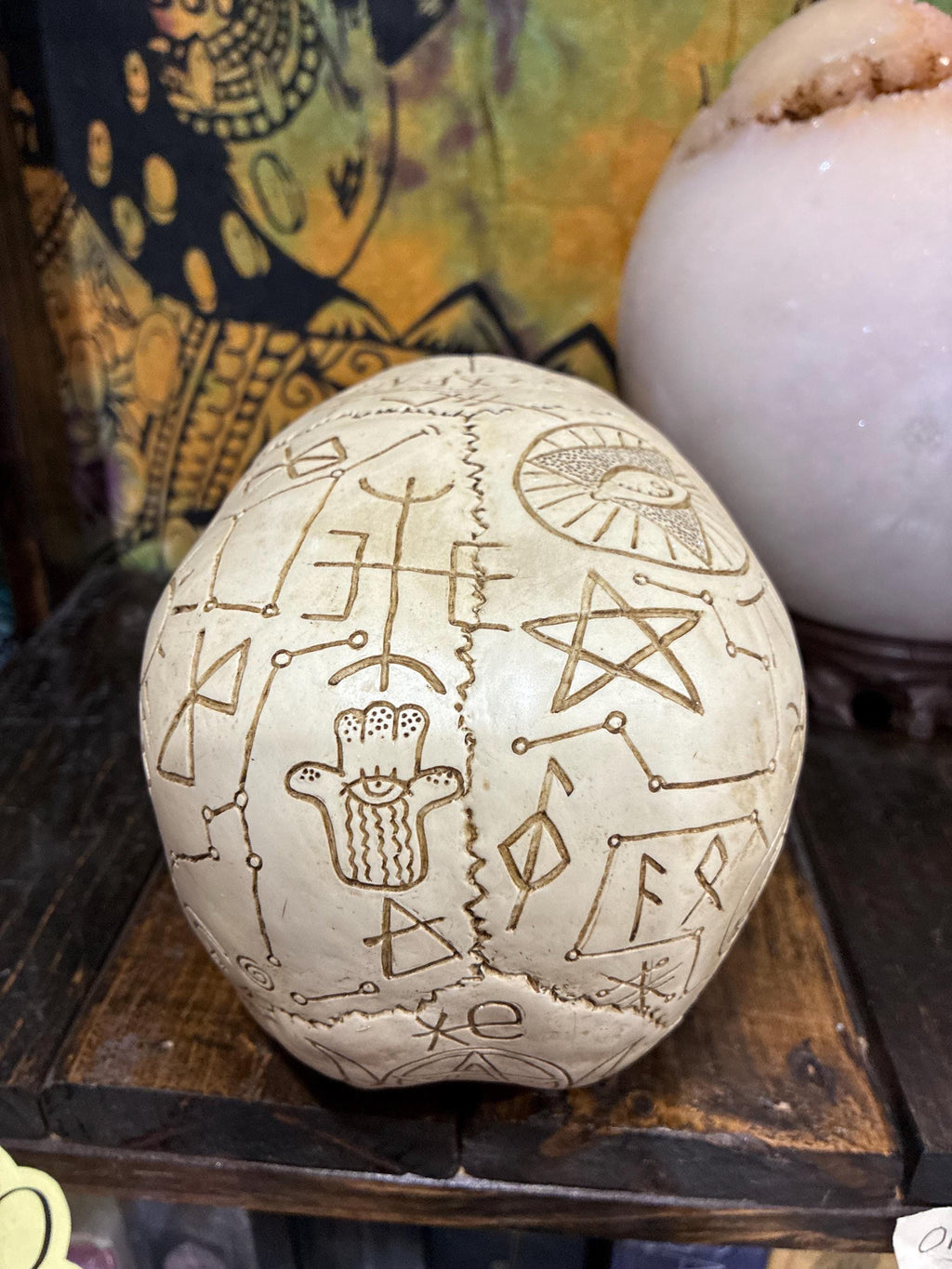 Ritual Skull Altar Decor | Engraved Sigil Polystone Occult Home 5 3/8 inches