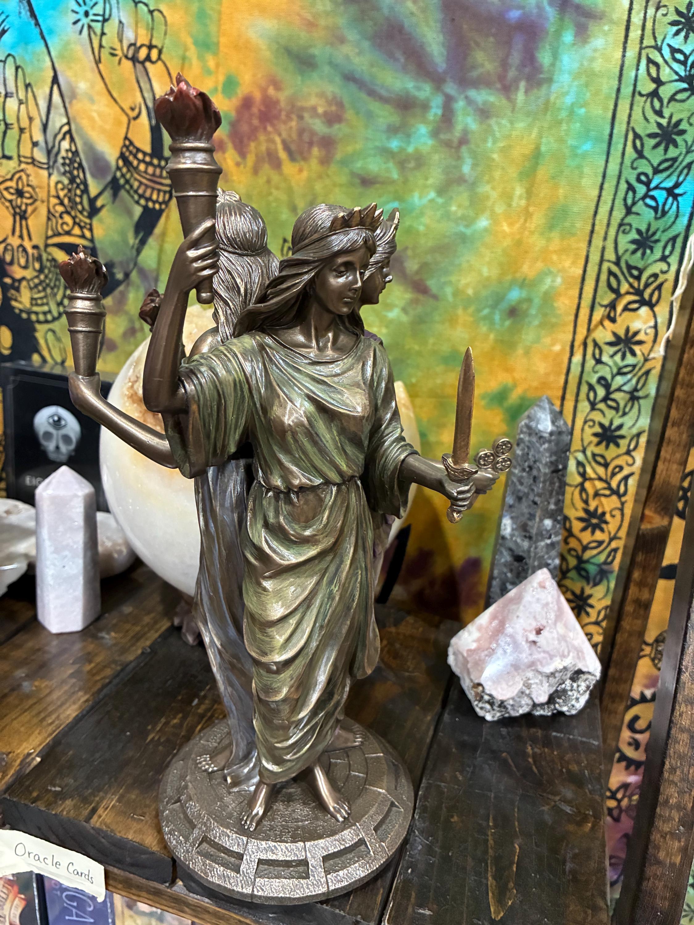 Triple Hecate Statue - Bronze Pagan Altar Decor, Witchcraft Gift