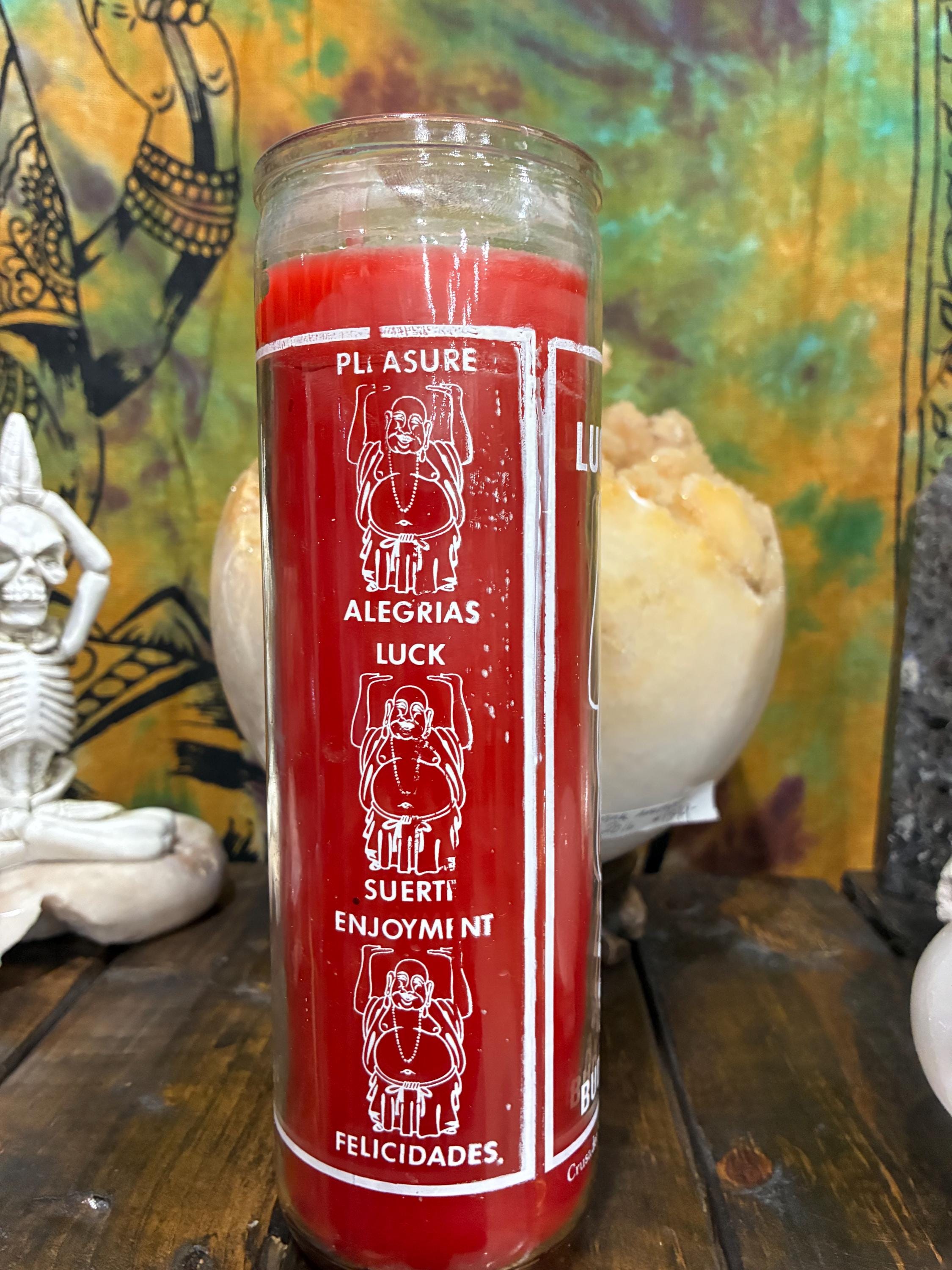 Lucky Buddha Candle Red | Happiness Candle | Wealth Luck Candle | Power Pleasure Candle | 7 Day Ritual Candle | Buda de la Suerte
