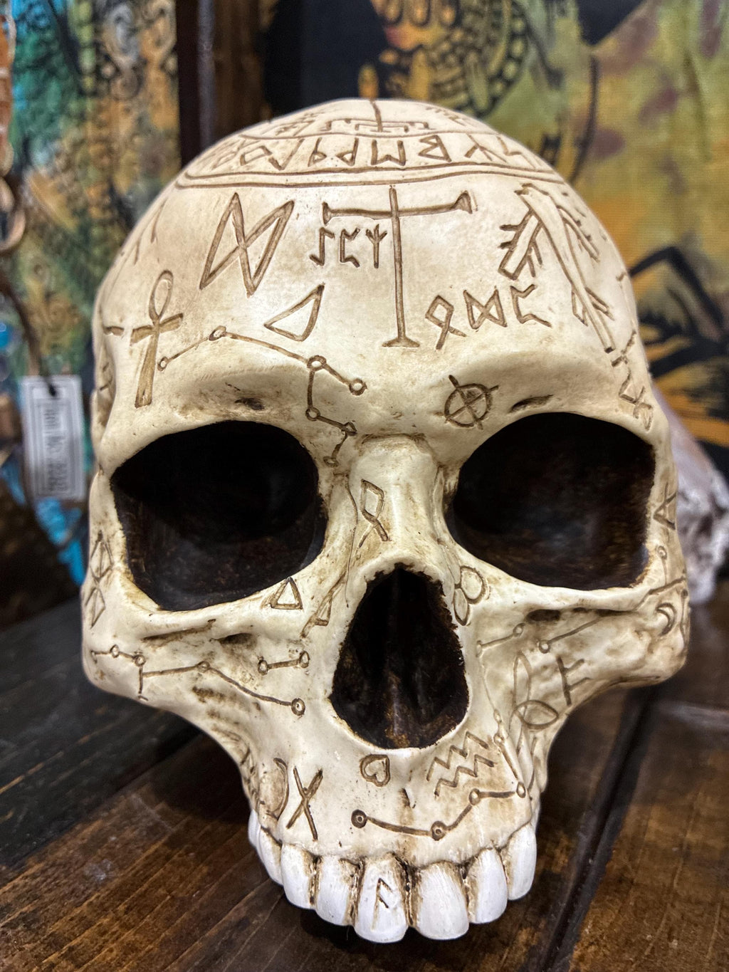 Ritual Skull Altar Decor | Engraved Sigil Polystone Occult Home 5 3/8 inches