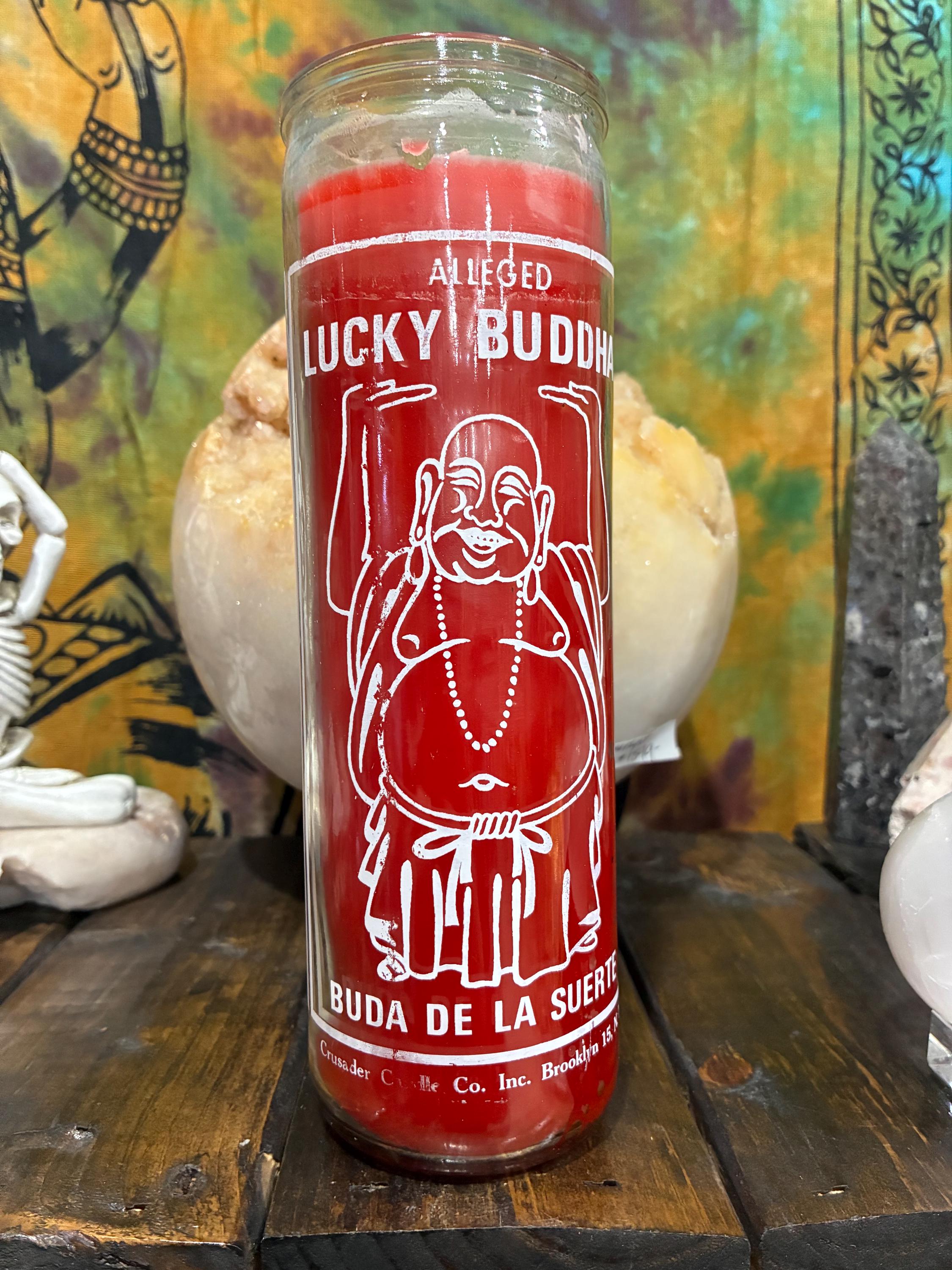 Lucky Buddha Candle Red | Happiness Candle | Wealth Luck Candle | Power Pleasure Candle | 7 Day Ritual Candle | Buda de la Suerte