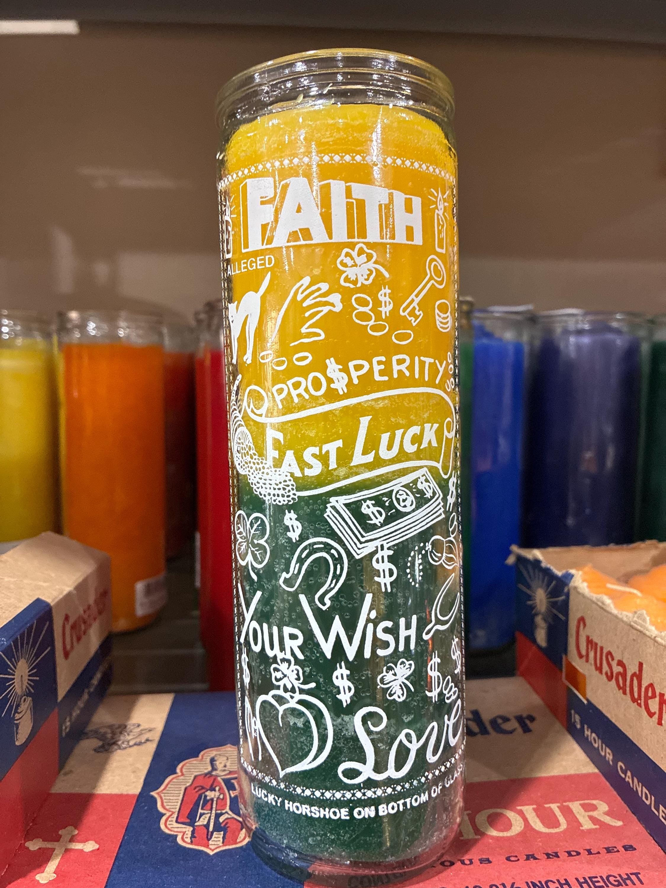 Fast luck- intention candles, 7 day glass pillar, novena, non-scented, spell candle