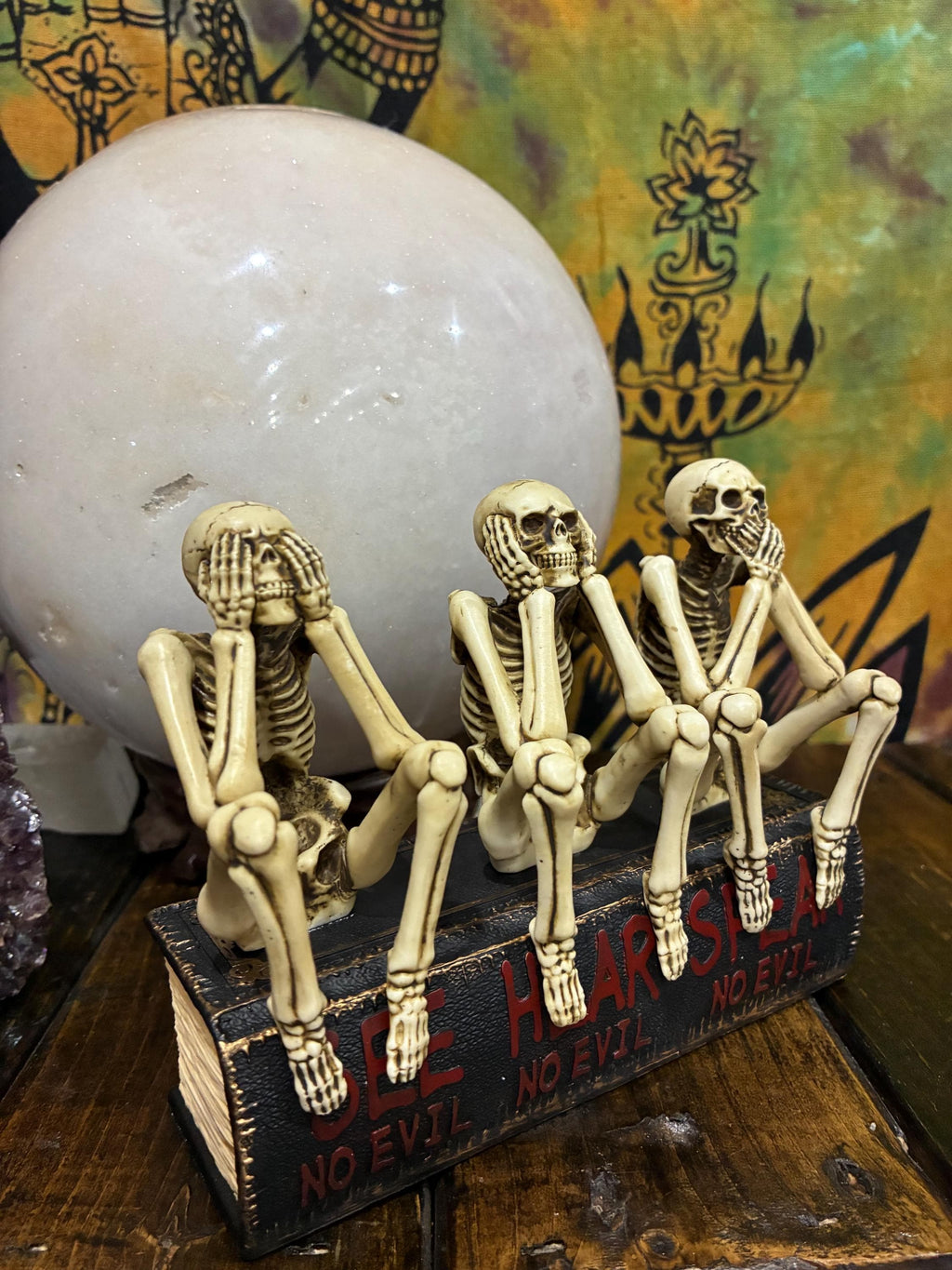 Hear See Speak No Evil Skeletons – Gothic Desk Decor, Resin Figurines (6" x 3" x 4.75")