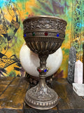 Holy Grail Chalice 8 7/8" | Pewter-Style Ornate Cup with Gems | Altar Ritual Decor