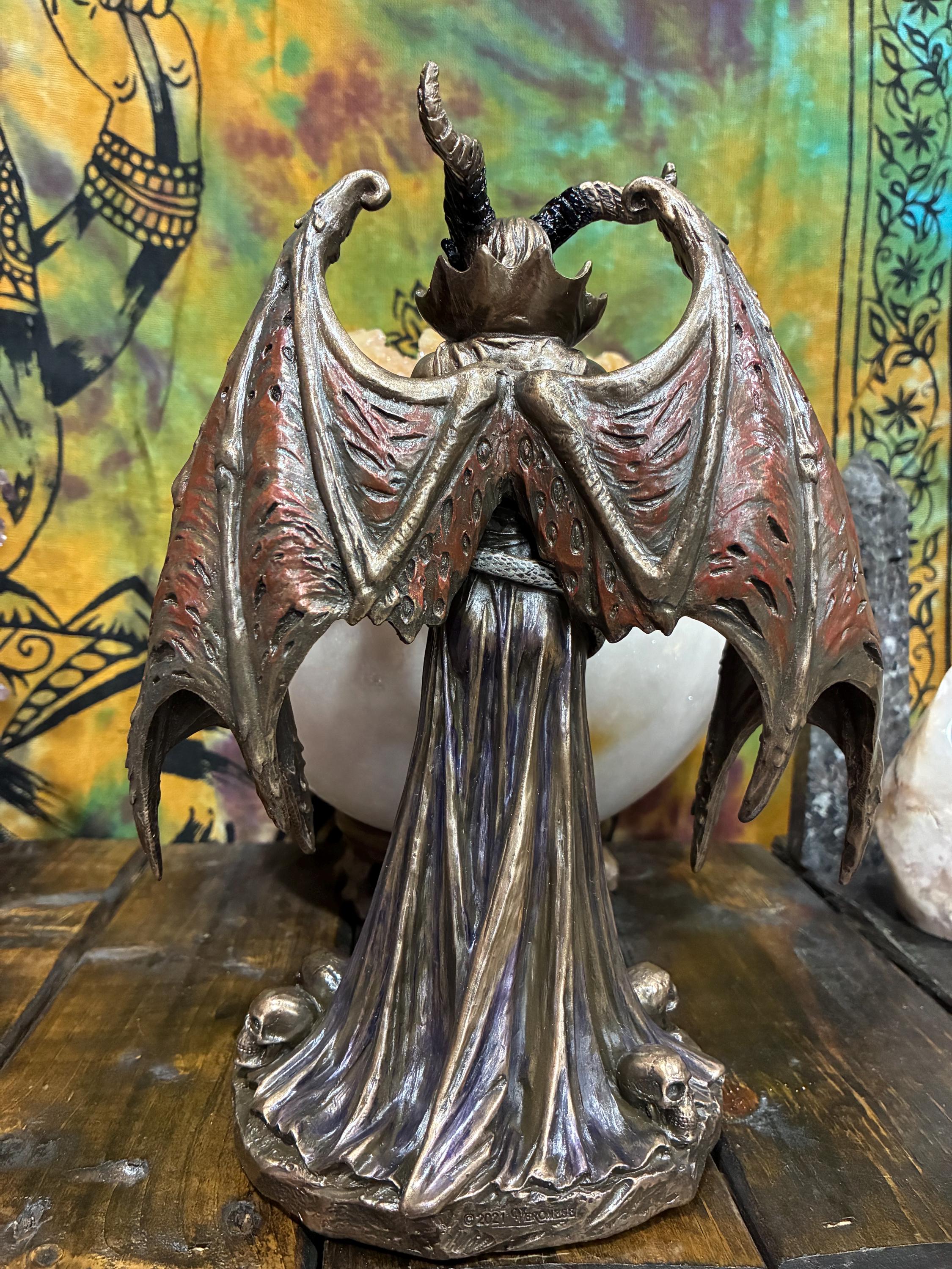 Lilith Statue 9 1/8" – Winged Gothic Demon Queen Figurine, Snake Skull Base