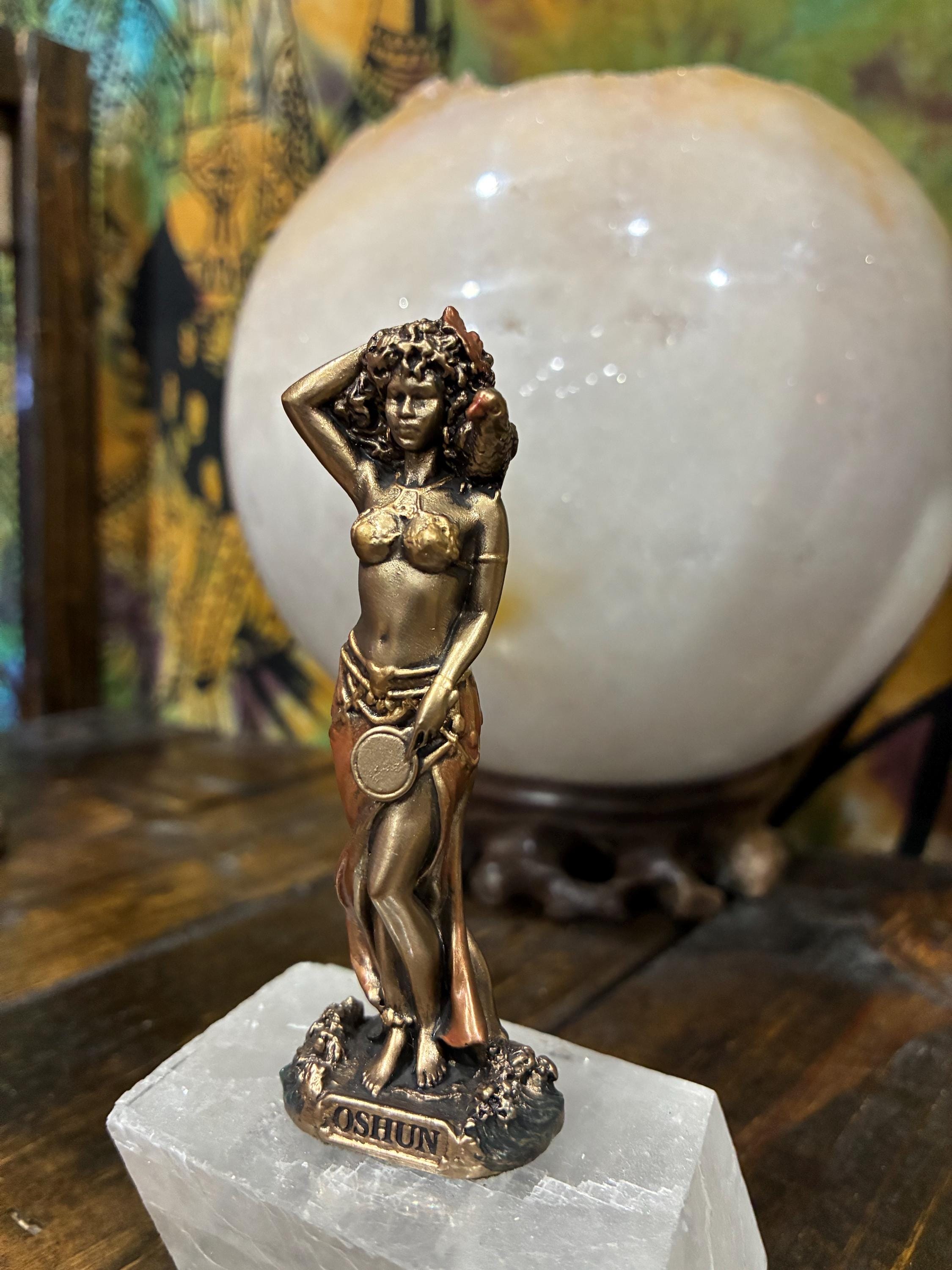 Oshun Statue | Bronze Finish, Yoruba Altar Decor (3 5/8  inch)