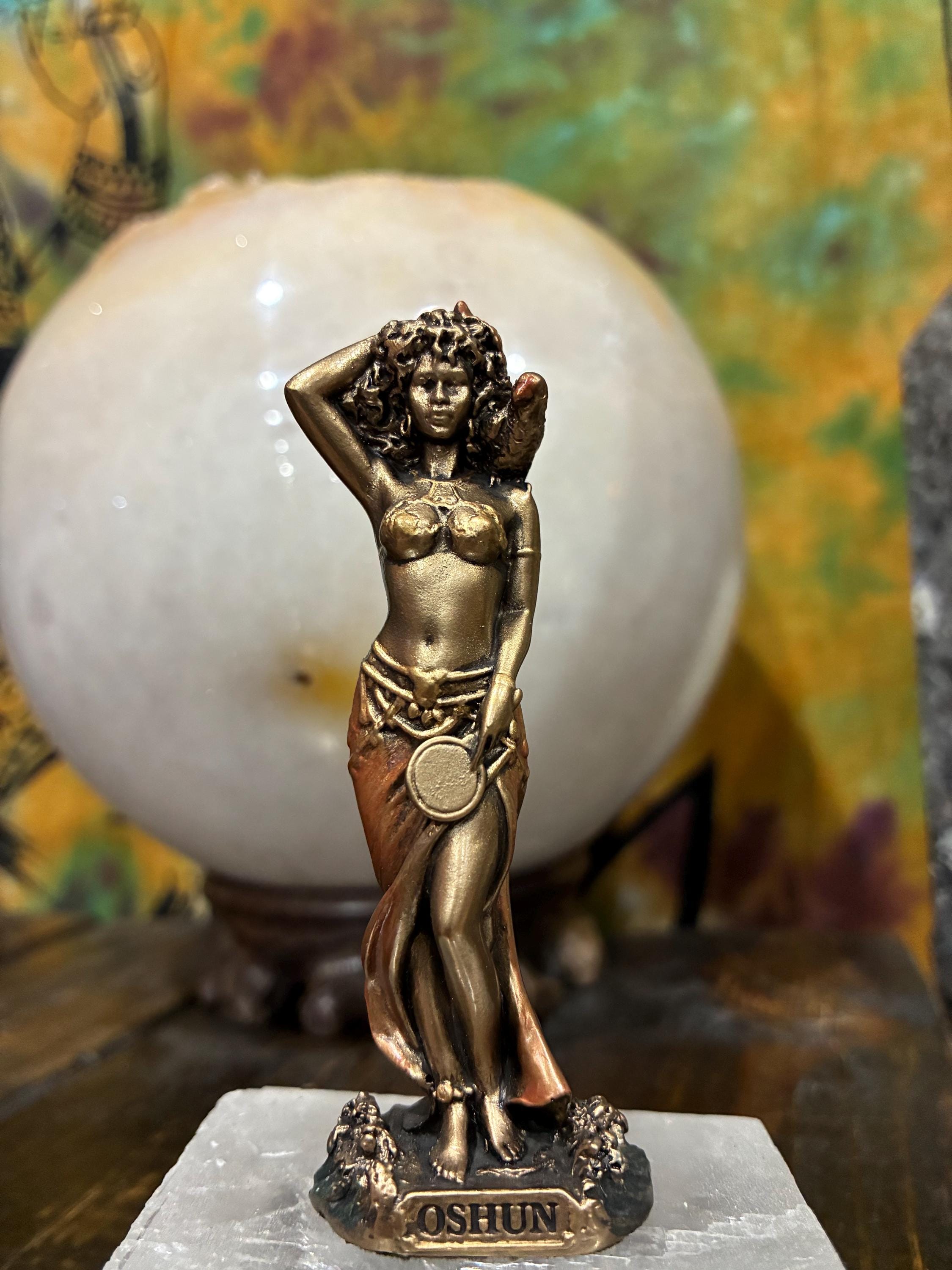 Oshun Statue | Bronze Finish, Yoruba Altar Decor (3 5/8  inch)