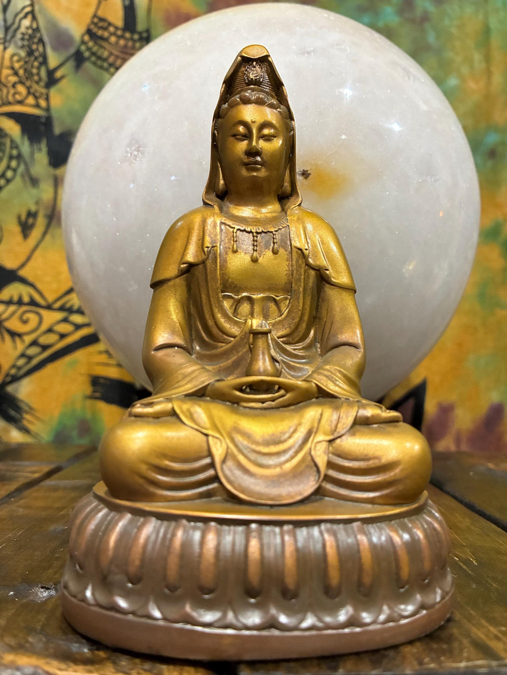 Golden Quan Yin Statue – Goddess of Mercy, Compassion, Peace Altar Decor